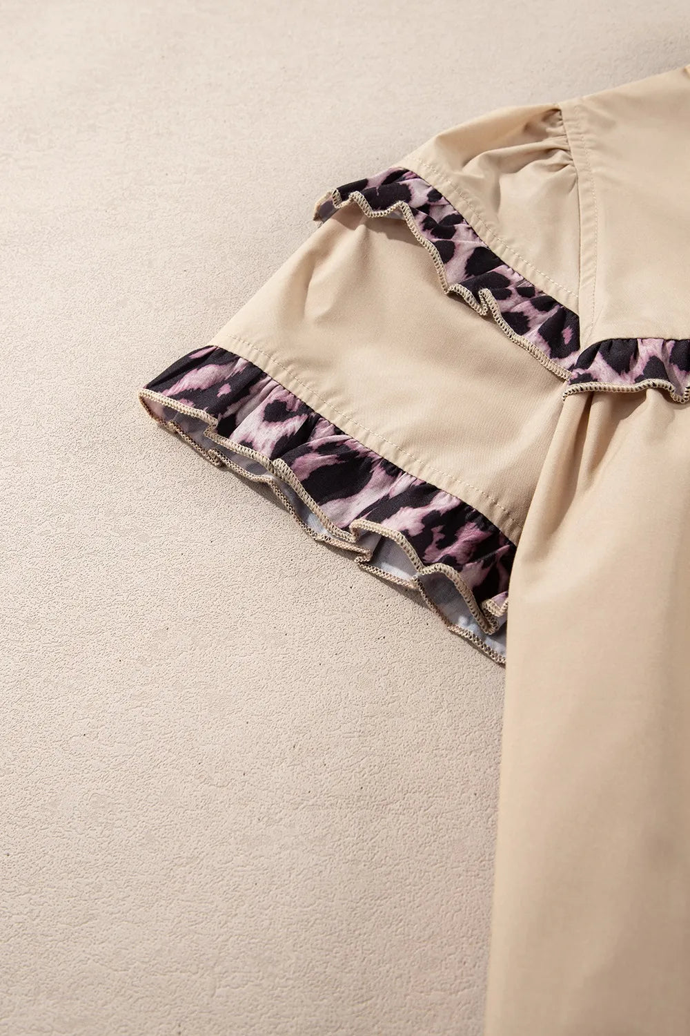 Leopard Frill Short Sleeve Blouse