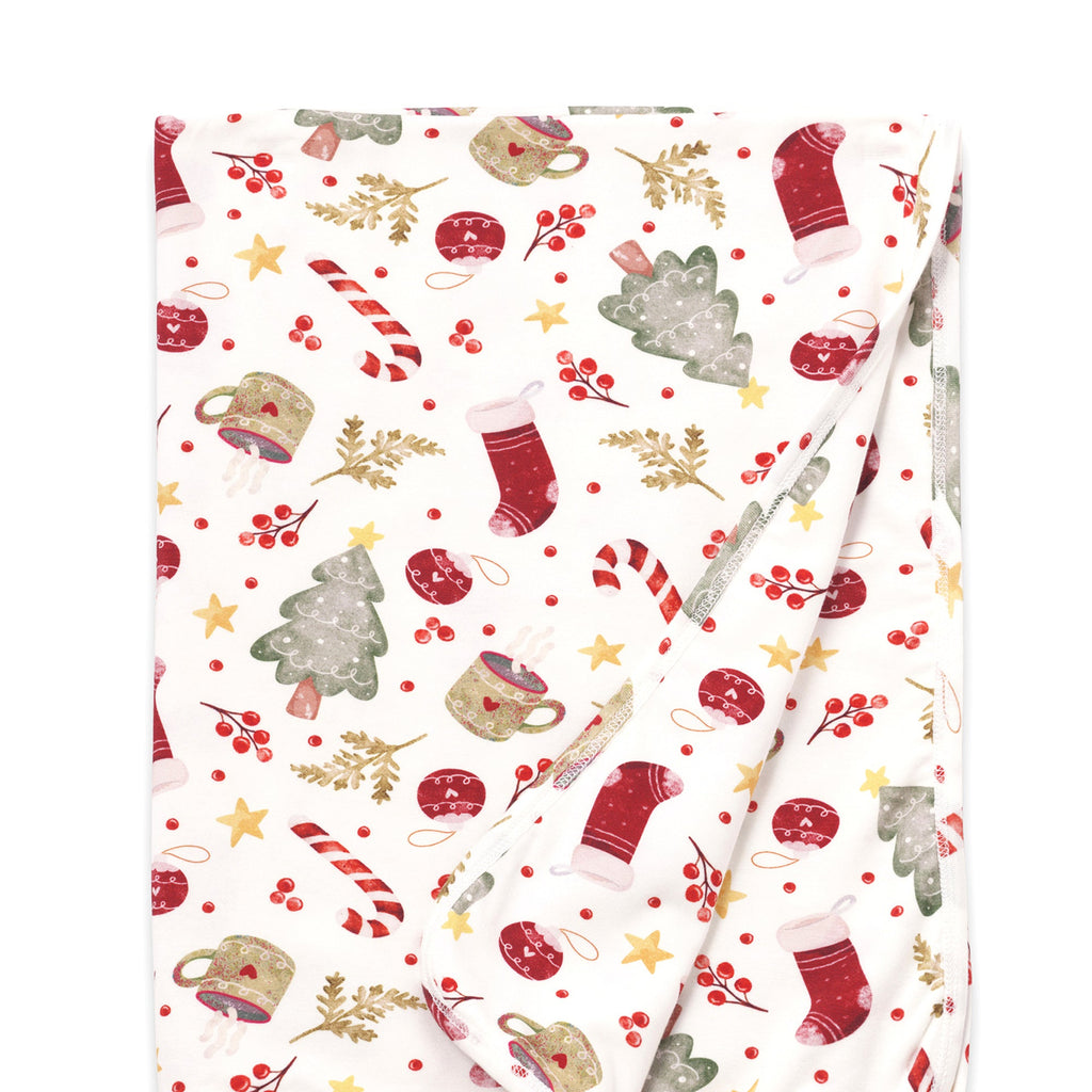Holiday Baby Stroller Blanket – Soft Bamboo Christmas Wrap - Noel