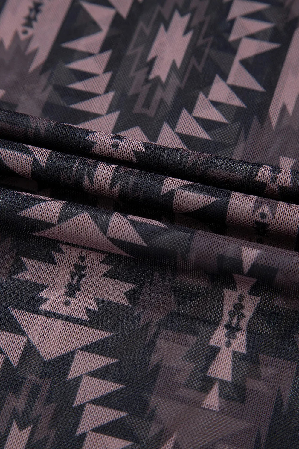 Aztec Print Mock Neck Short Sleeve Mesh T Shirt