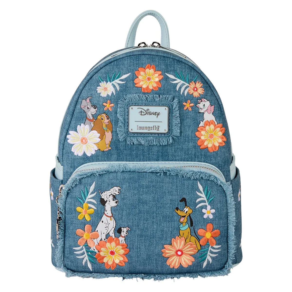 Loungefly Disney Dogs and Cats Denim Fringe Mini Backpack