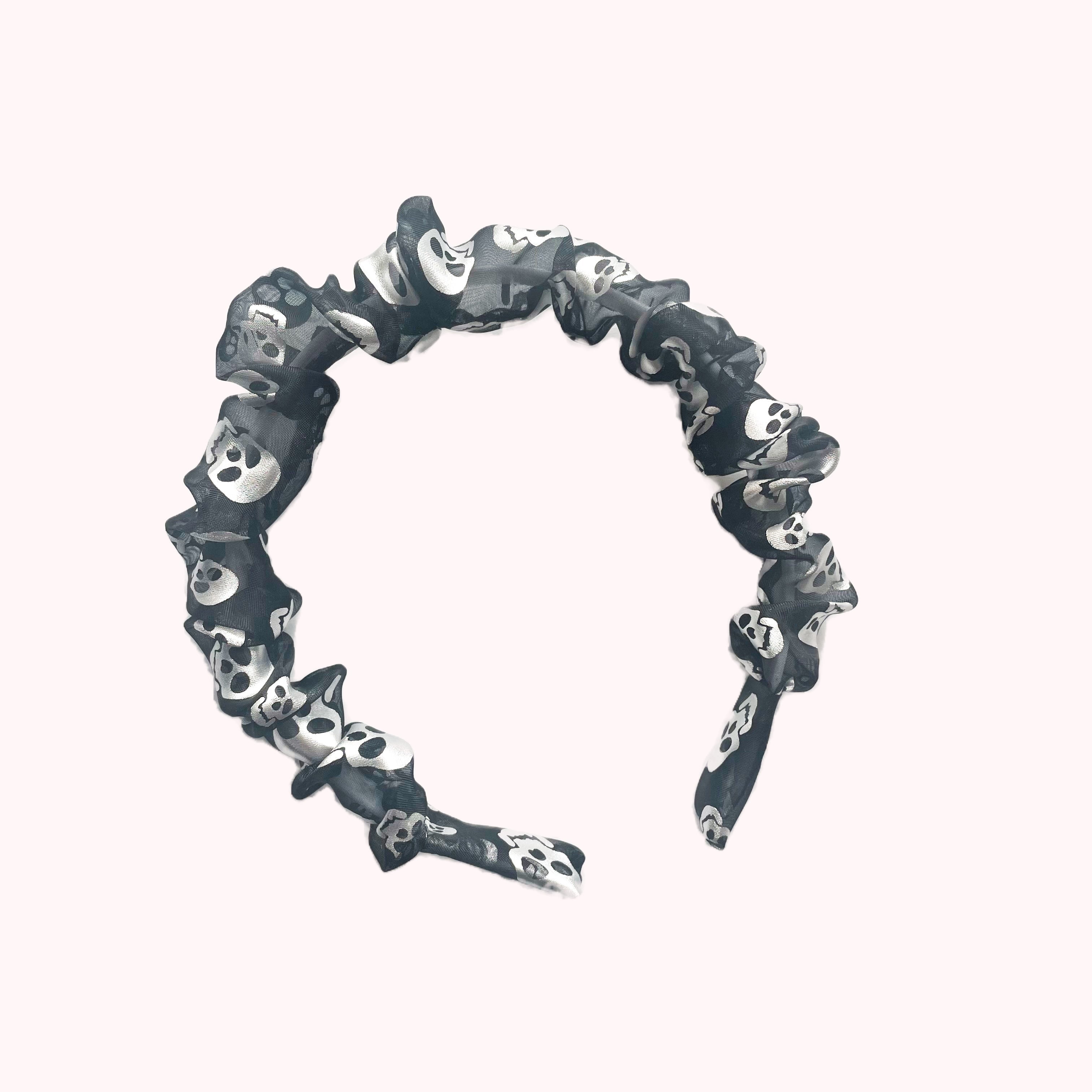 Sheer Foiled Skeletons Scrunchie Headband