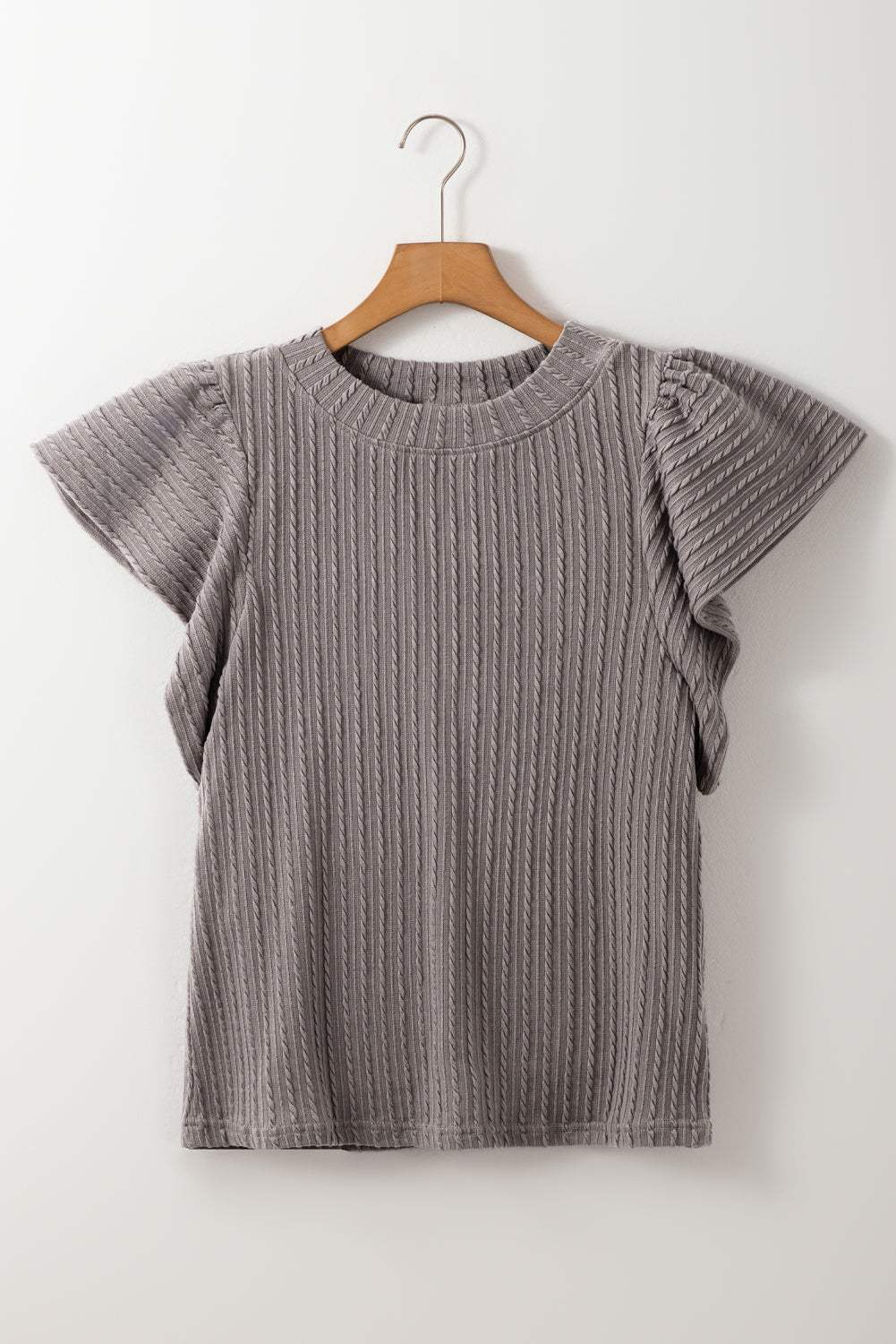 Solid Cable Textured Flutter Sleeve Top