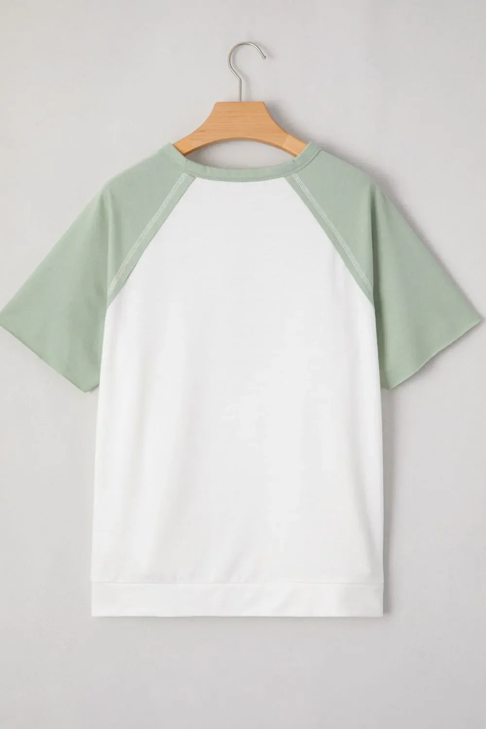 Color Block Raglan Short Sleeve Half Buttons High Low T Shirt