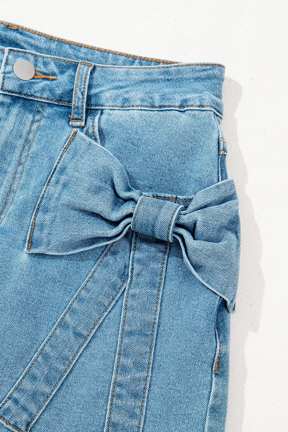 Acid Wash Bowknot Details High Waist Denim Skirt