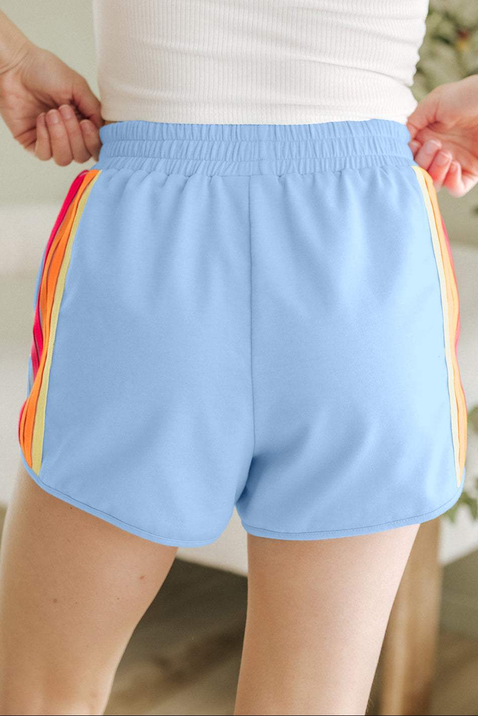 Colorblock Stripe Elastic Waist Shorts