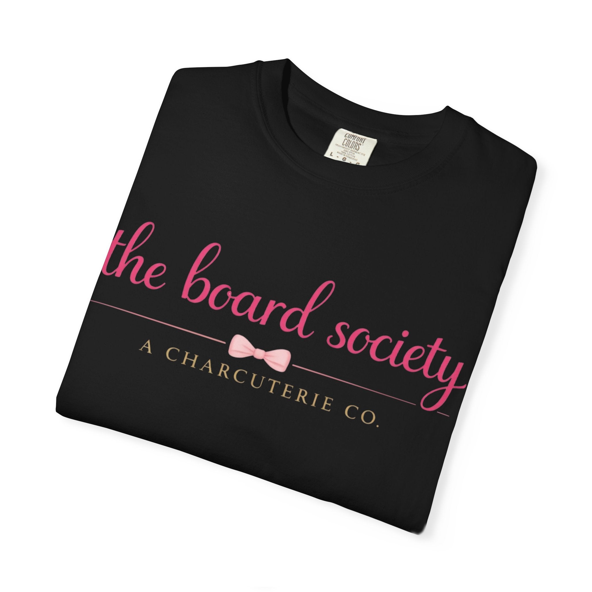 The Board Society T-Shirt — Pink Script Logo Crew Neck