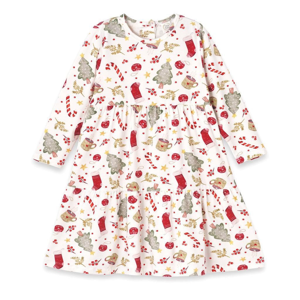 Girls’ Christmas Dress – Bamboo Holiday Tiered Twirl Dress - Noel