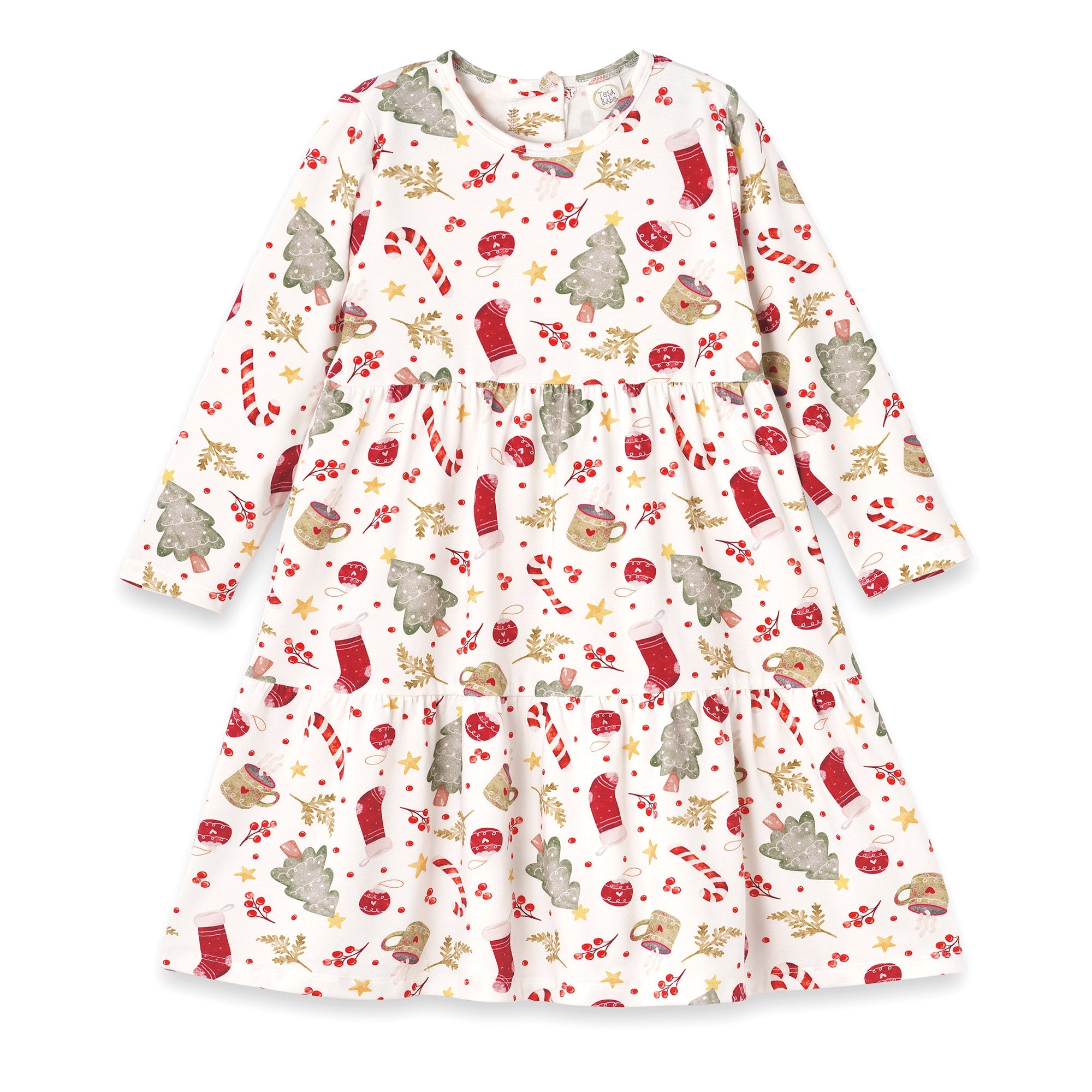 Girls’ Christmas Dress – Bamboo Holiday Tiered Twirl Dress - Noel