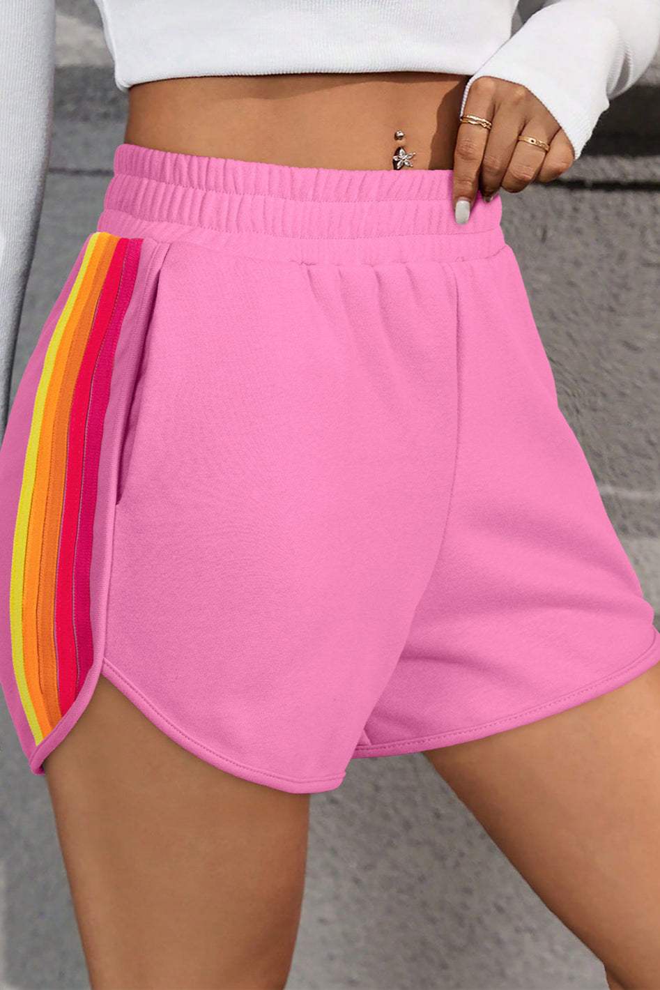 Colorblock Stripe Elastic Waist Shorts
