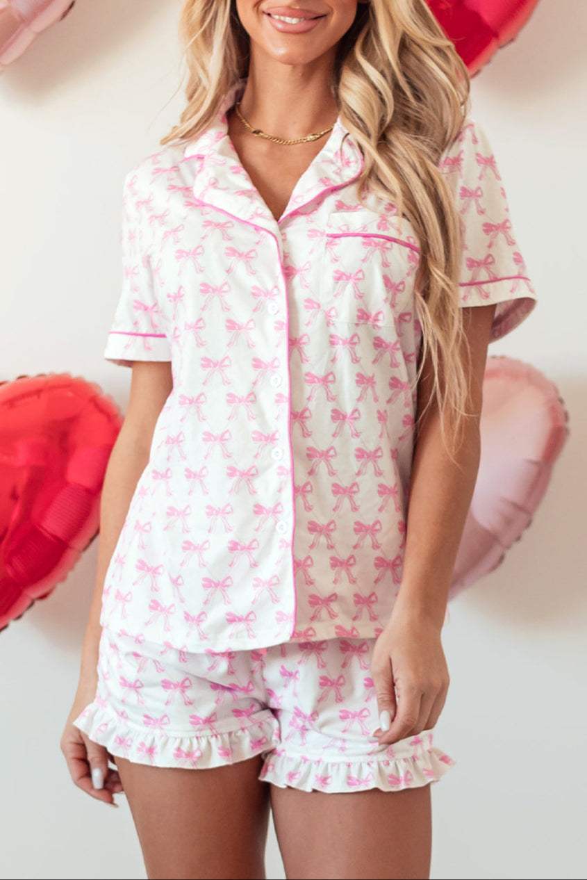 Bow Top and Shorts Pajama Set