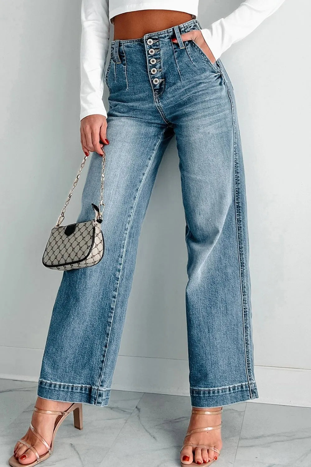 Button Fly High Waist Jeans