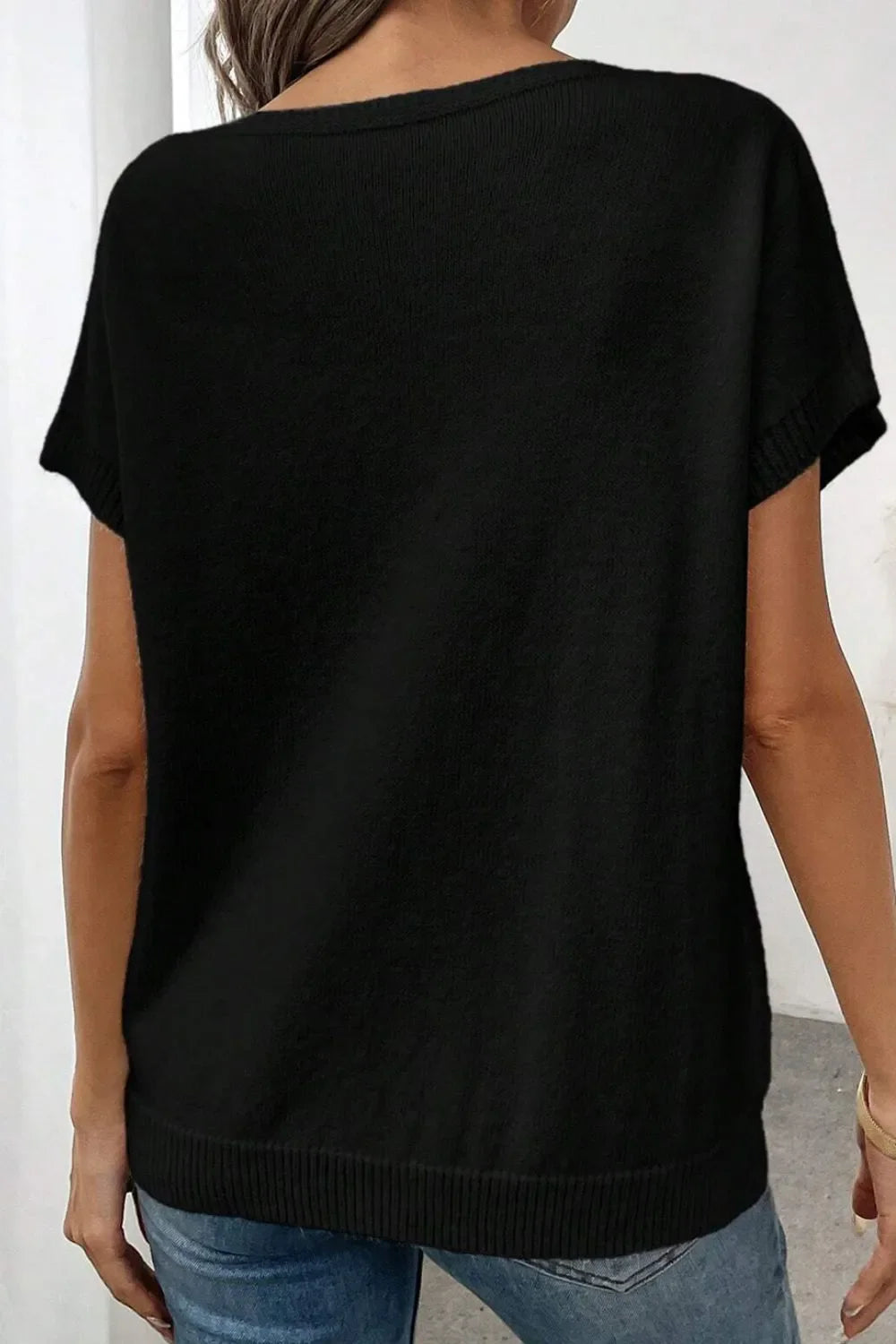 Bow Pattern Knit Short Sleeve Sweater