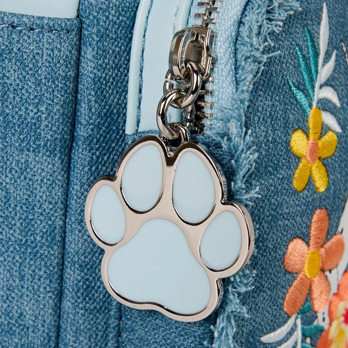 Loungefly Disney Dogs and Cats Denim Fringe Mini Backpack