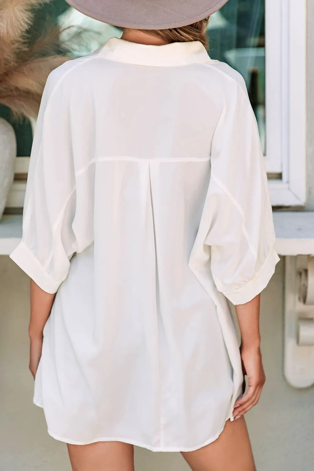 Collared Neck Three-Quarter Sleeve Shirt