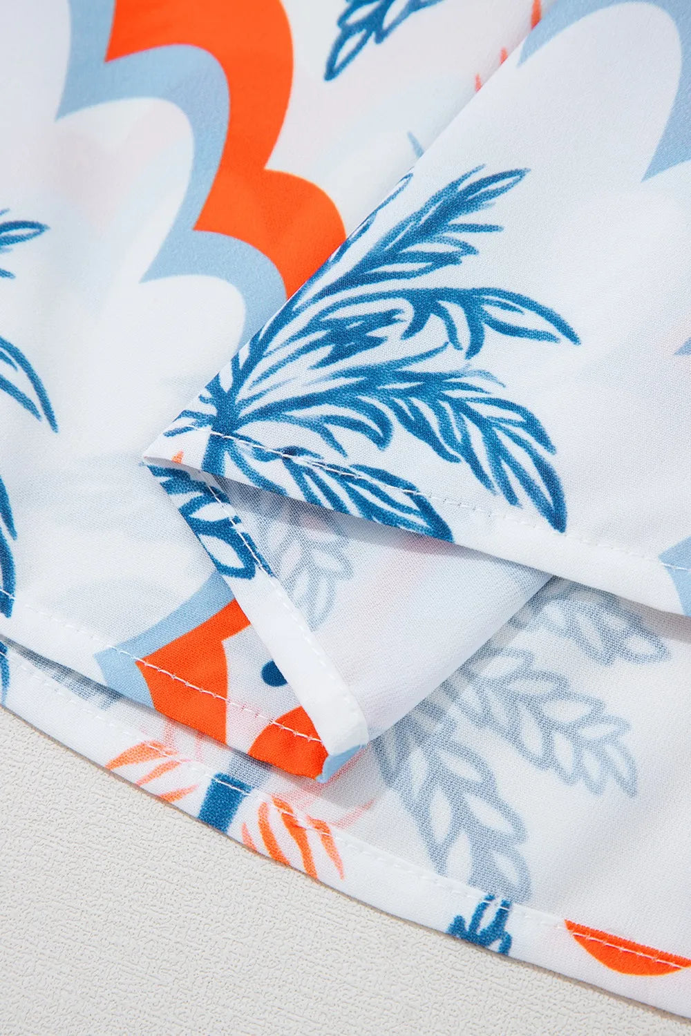 Contrast Palm Tree Printed Short Sleeve Flowy Dress