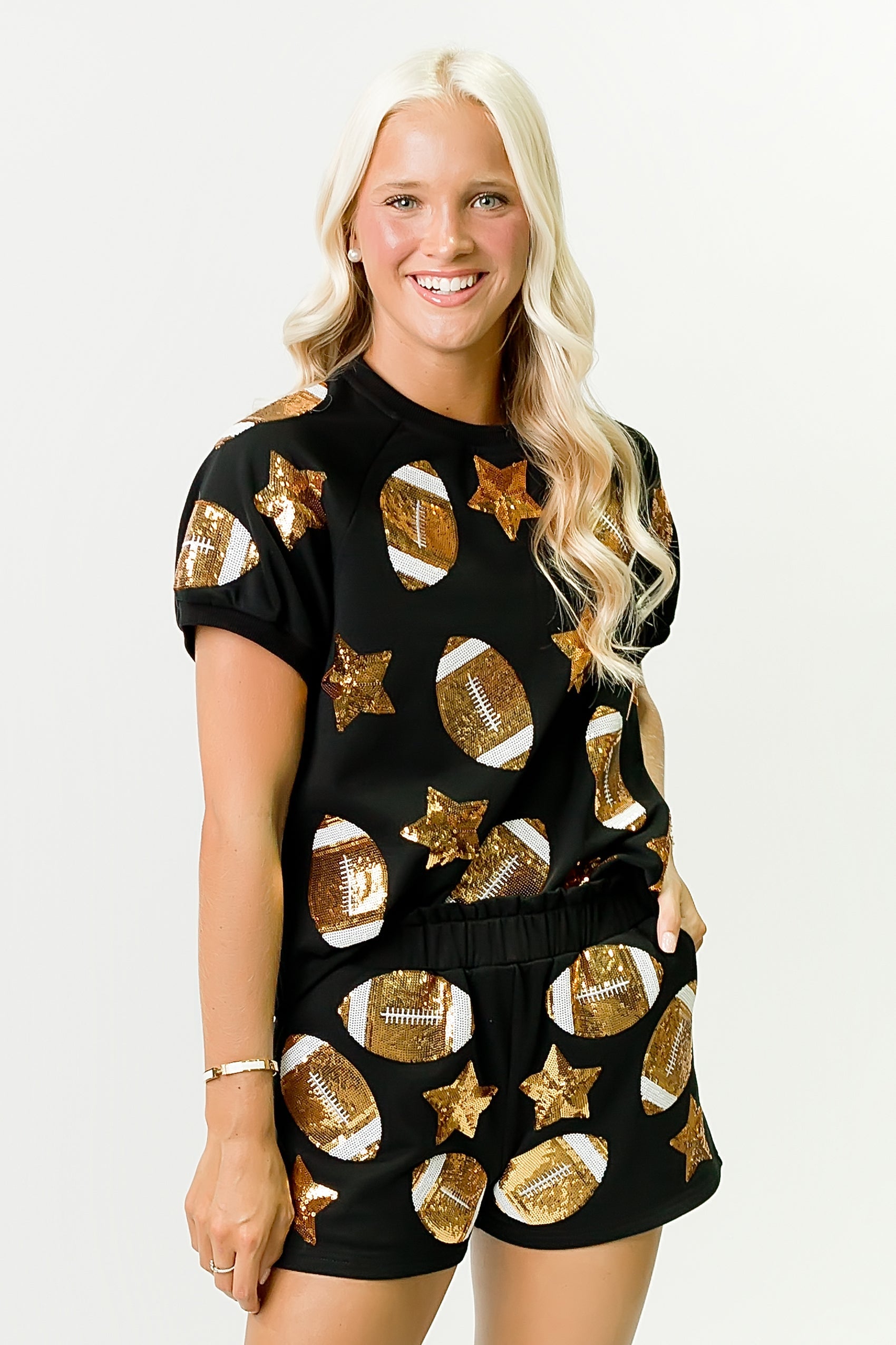 Black Football Sequin Top