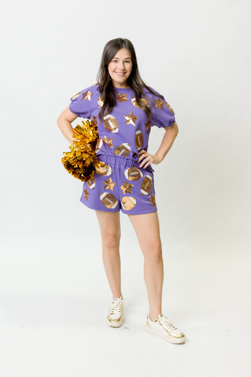 Purple Football Sequin Shorts