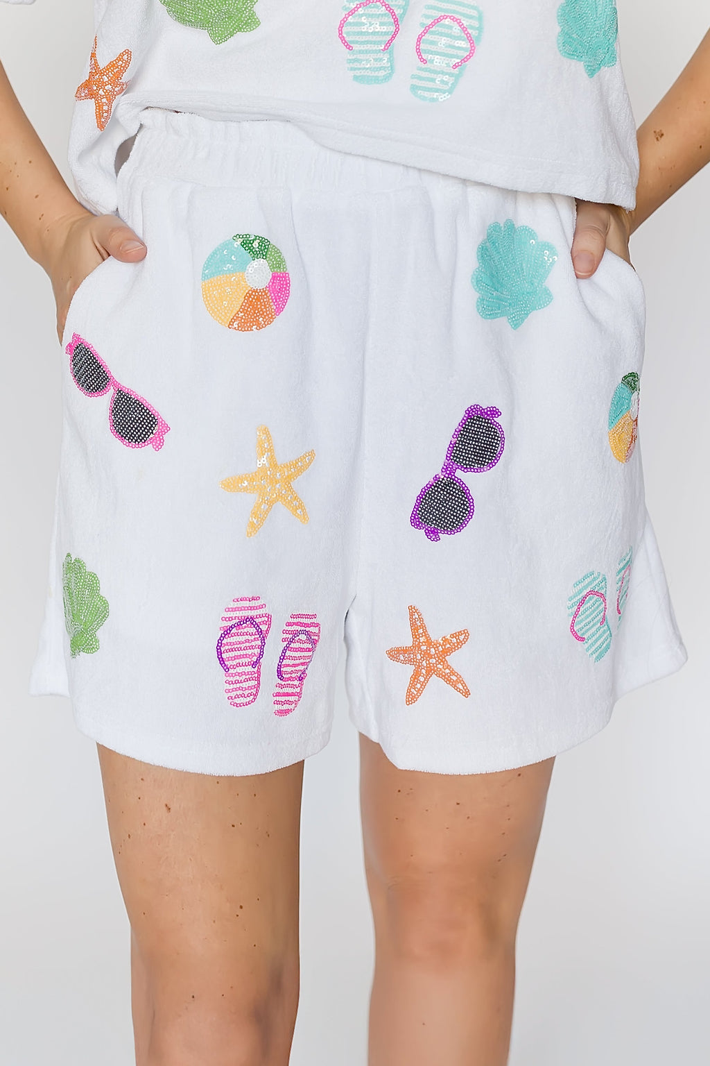 White Beach Terry Cloth Adult Shorts
