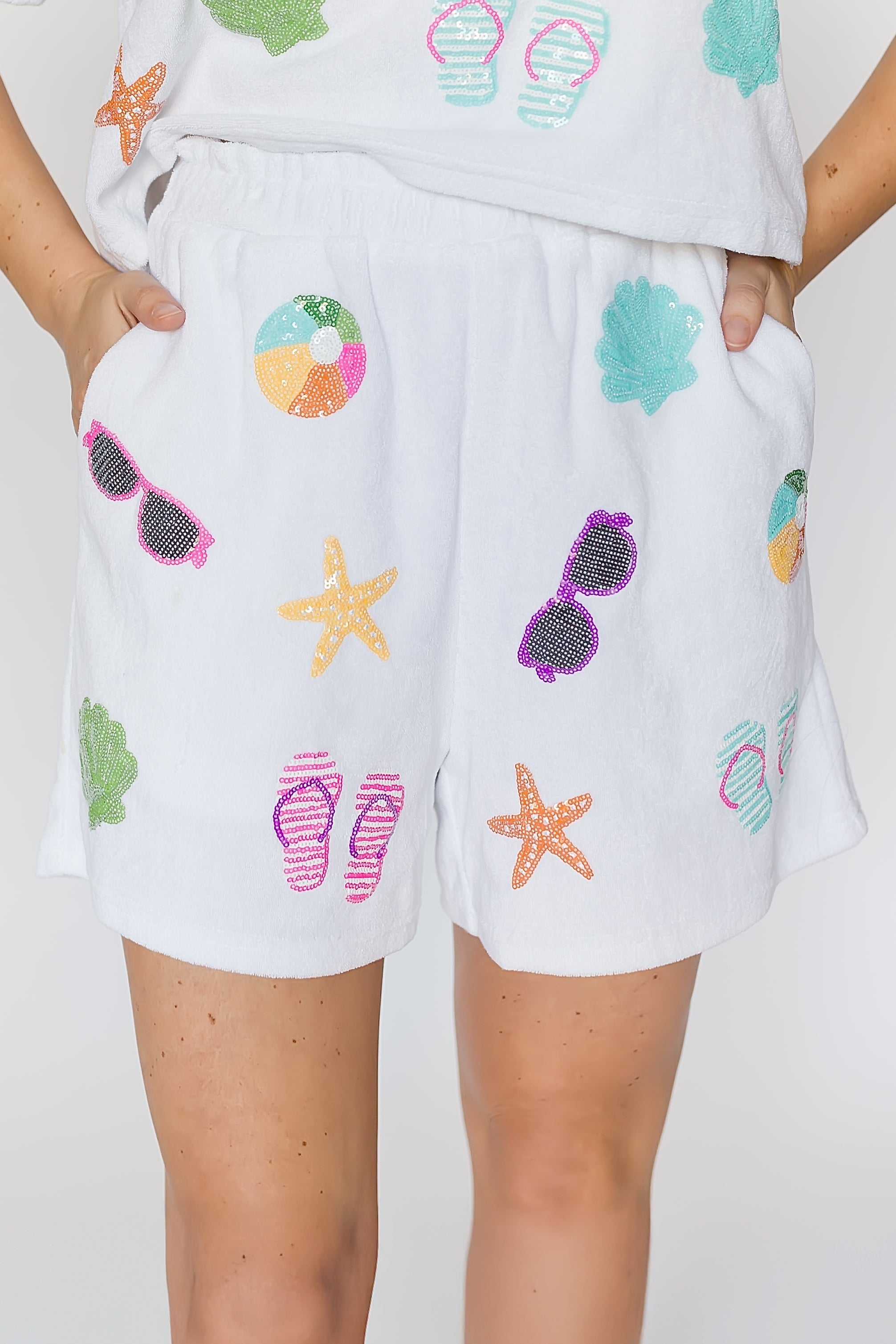 White Beach Terry Cloth Adult Shorts