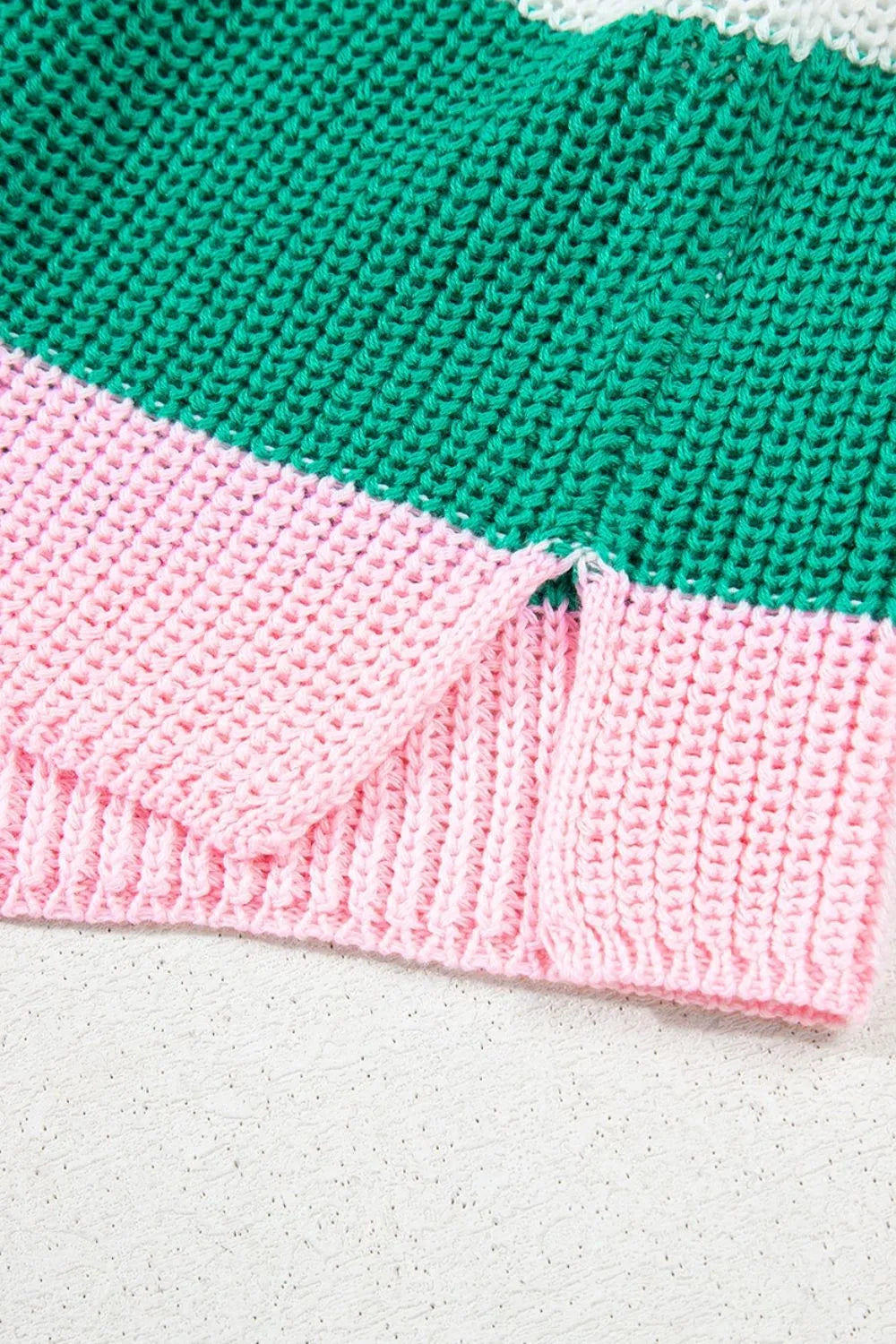 Color Block Notched Cap Sleeve Knit Top