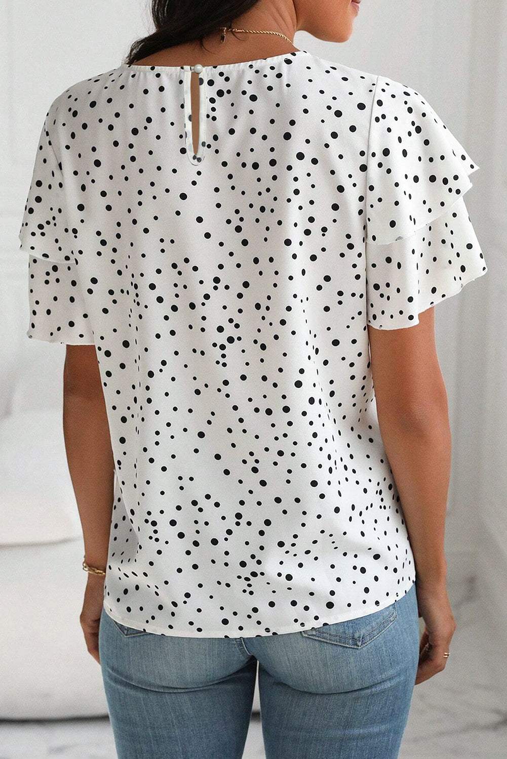 Dalmatian Dotted Ruffle Sleeve Blouse