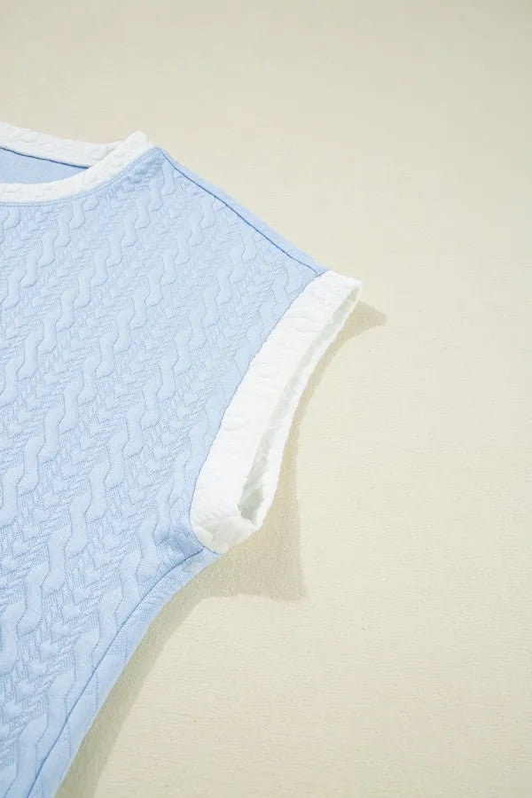 Contrast Trim Textured Crewneck Tee and Pocketed Skirt Set