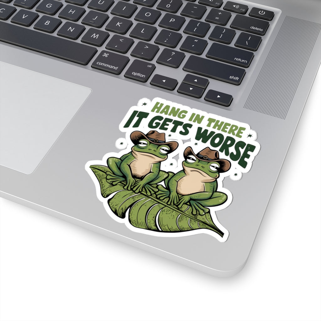 Playful Frog Kiss-Cut Stickers, Fun Laptop Decor, Humor Gifts, Positive Vibes, Greenery Stickers, Hang In There Motivation