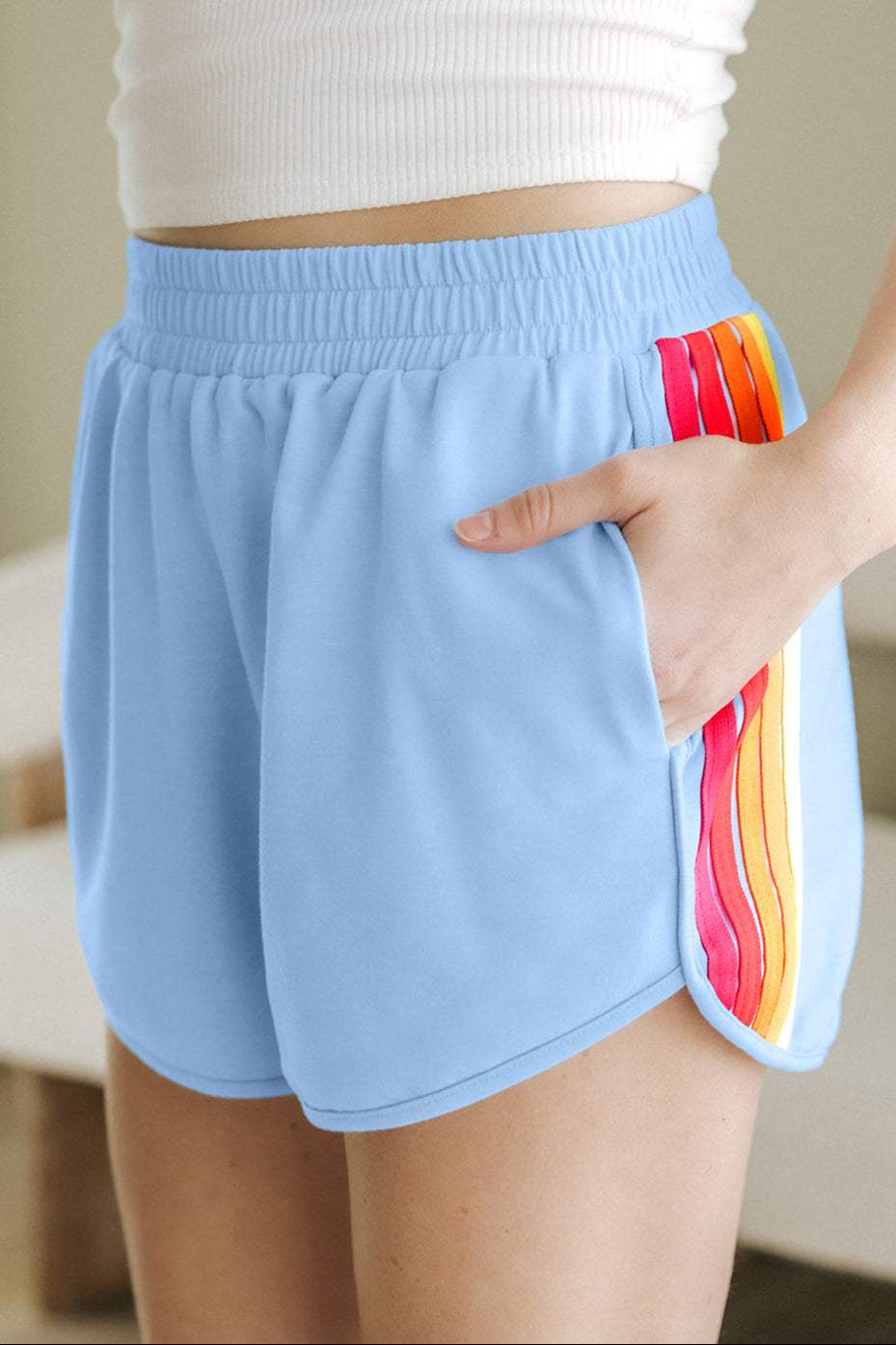 Colorblock Stripe Elastic Waist Shorts