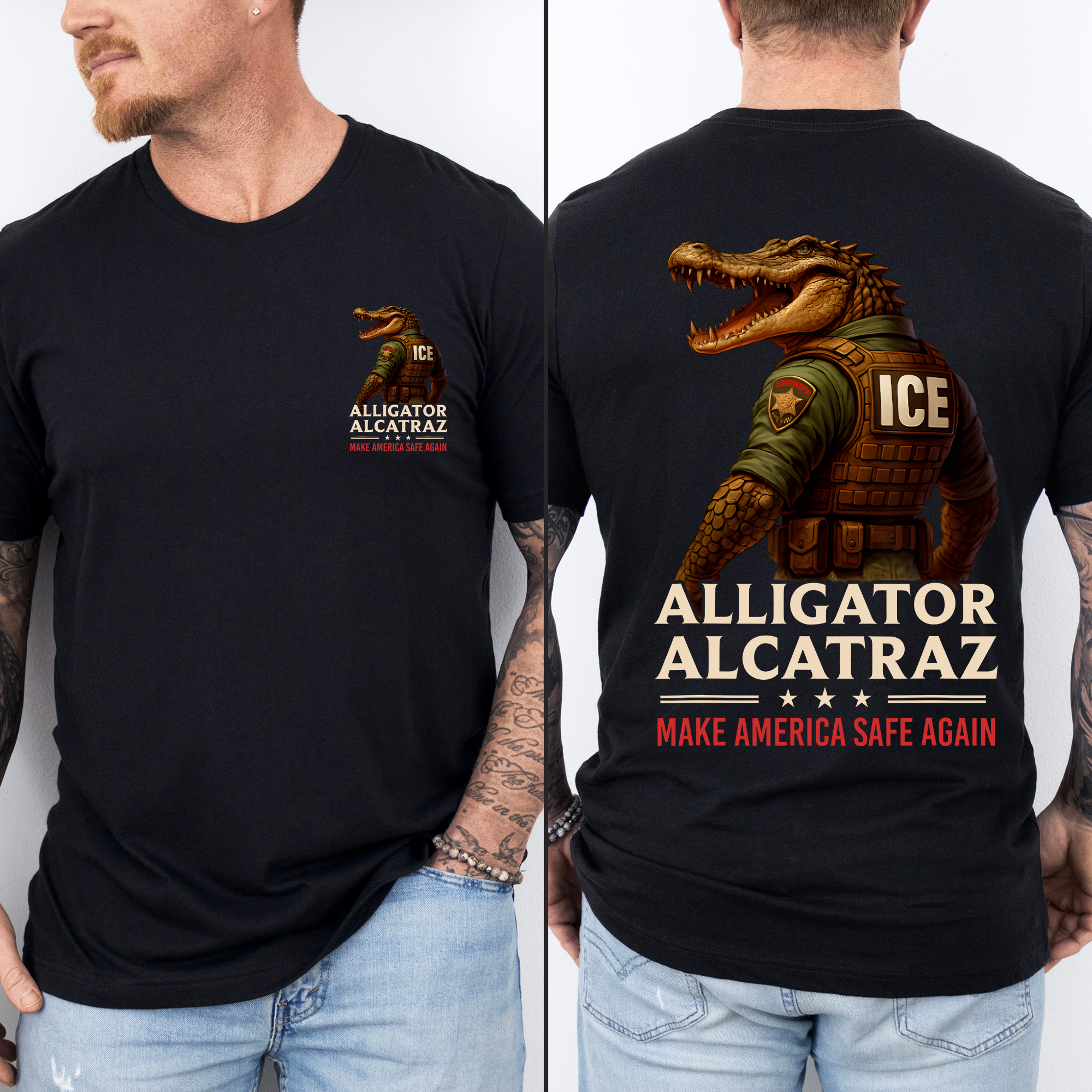 Alligator Alcratraz, ICE, Florida Everglades, Front and Back, Funny Retro T-Shirt MAGA Men's Shirt