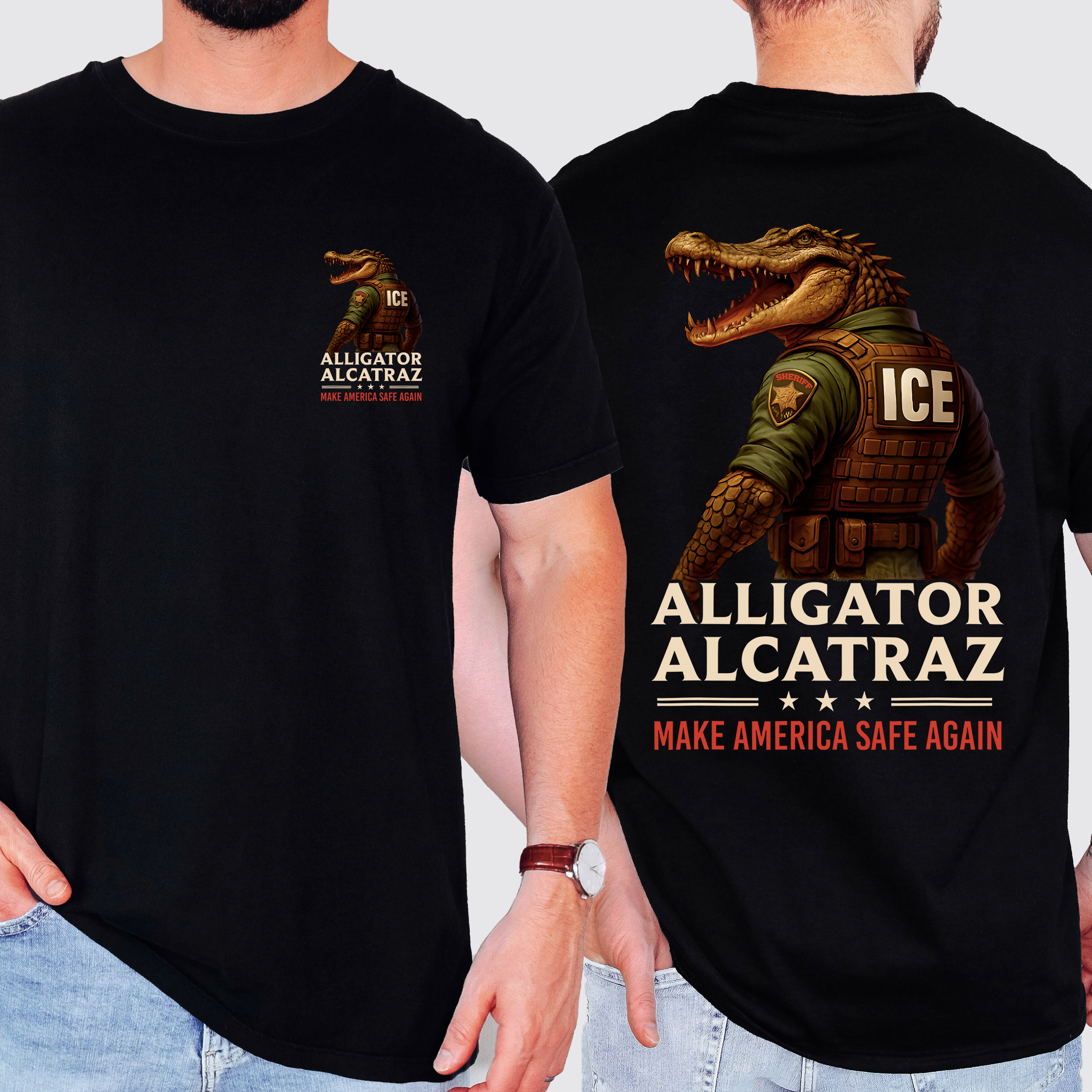 Alligator Alcratraz, ICE, Florida Everglades, Front and Back, Funny Retro T-Shirt MAGA Men's Shirt