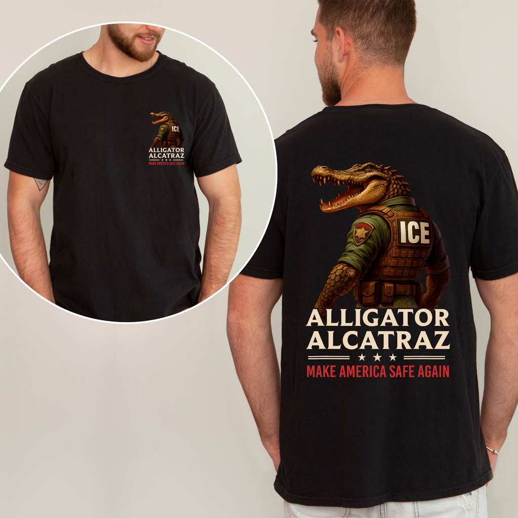 Alligator Alcratraz, ICE, Florida Everglades, Front and Back, Funny Retro T-Shirt MAGA Men's Shirt