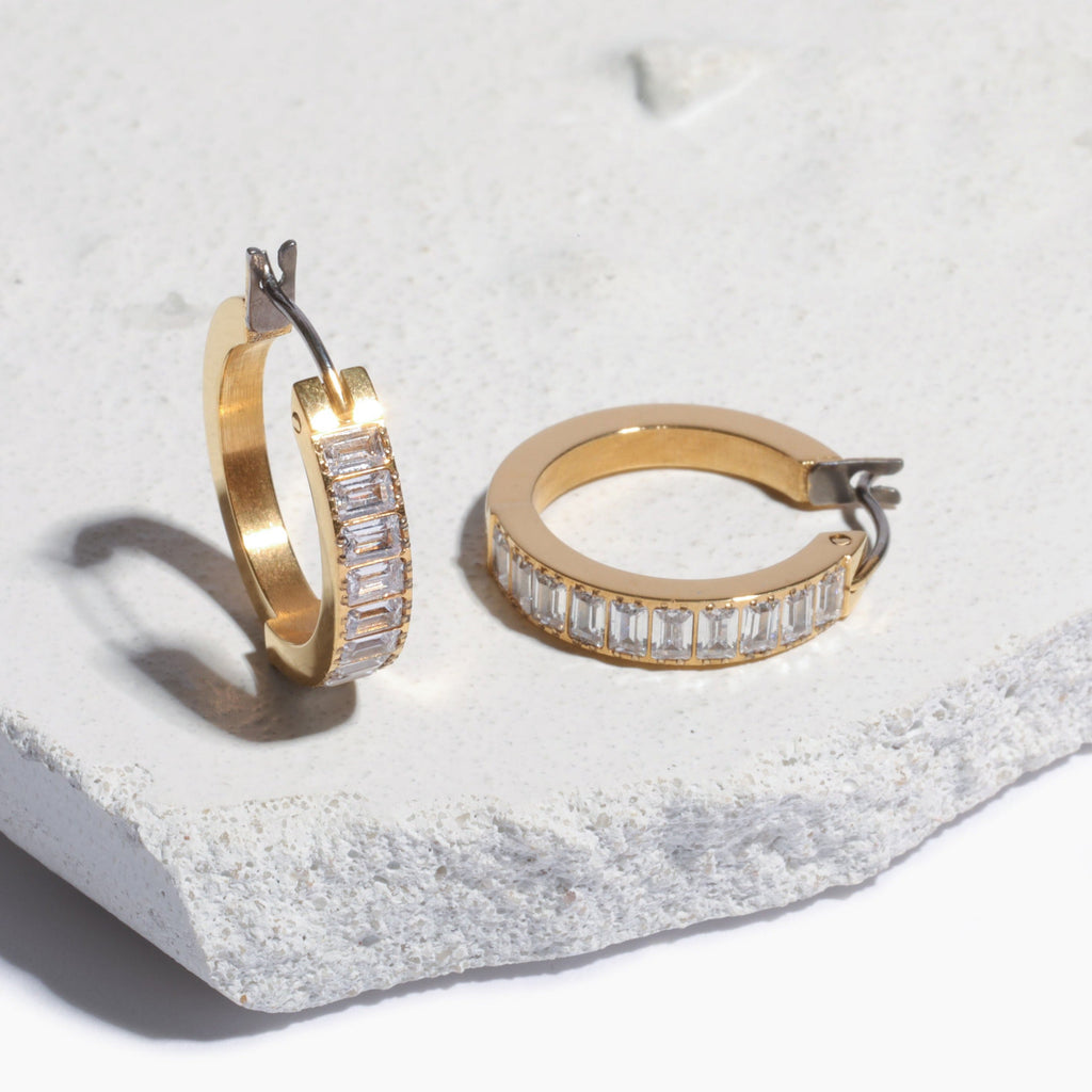 Baguette Gemstone Hoop Earrings