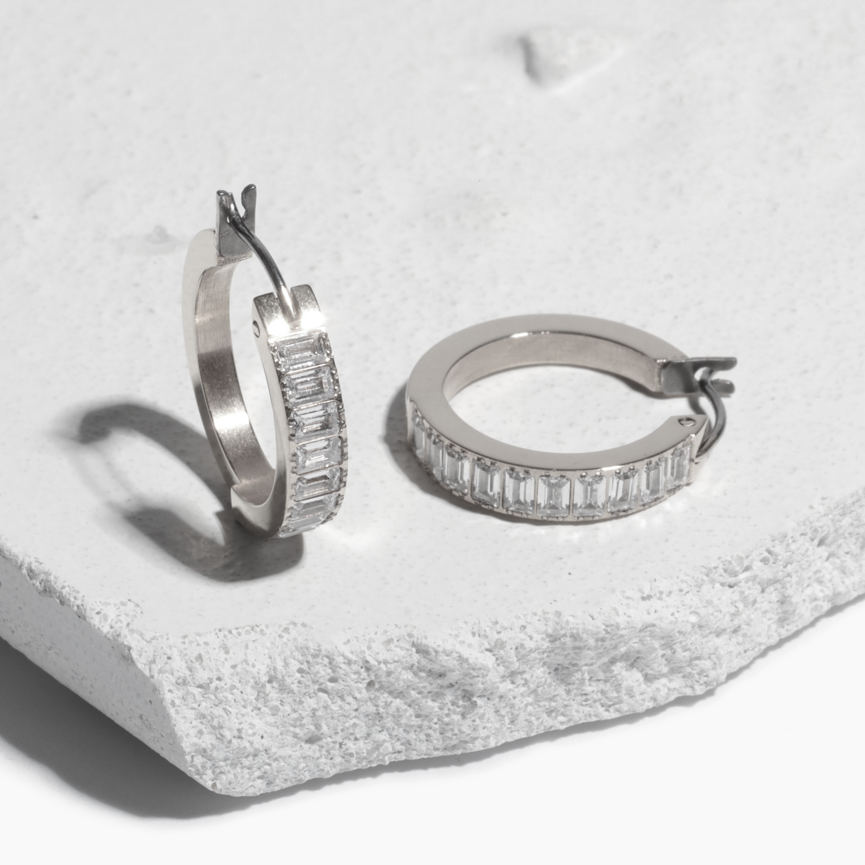 Baguette Gemstone Hoop Earrings