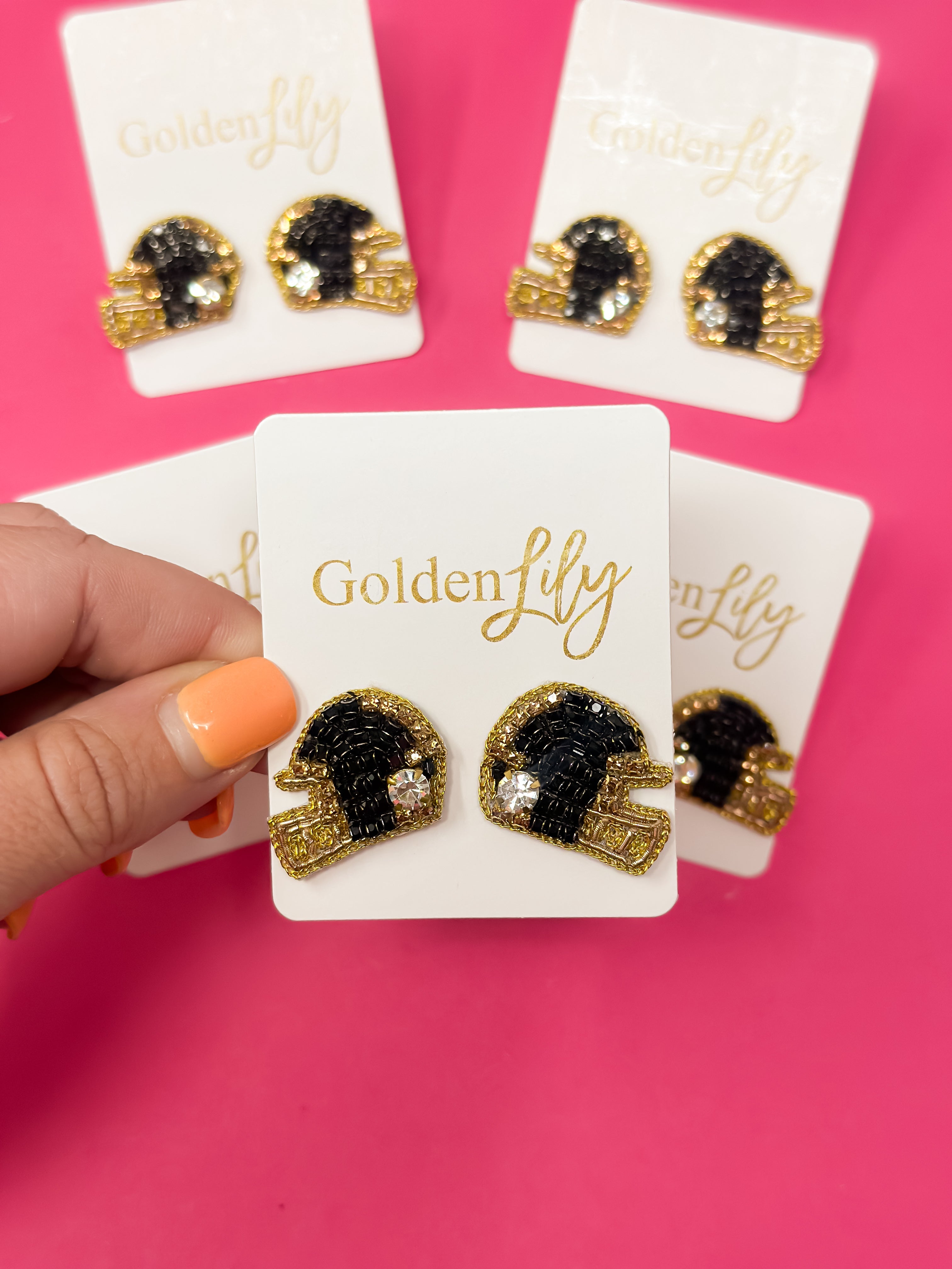 Game Day Helmet Stud Earrings - Black and Gold