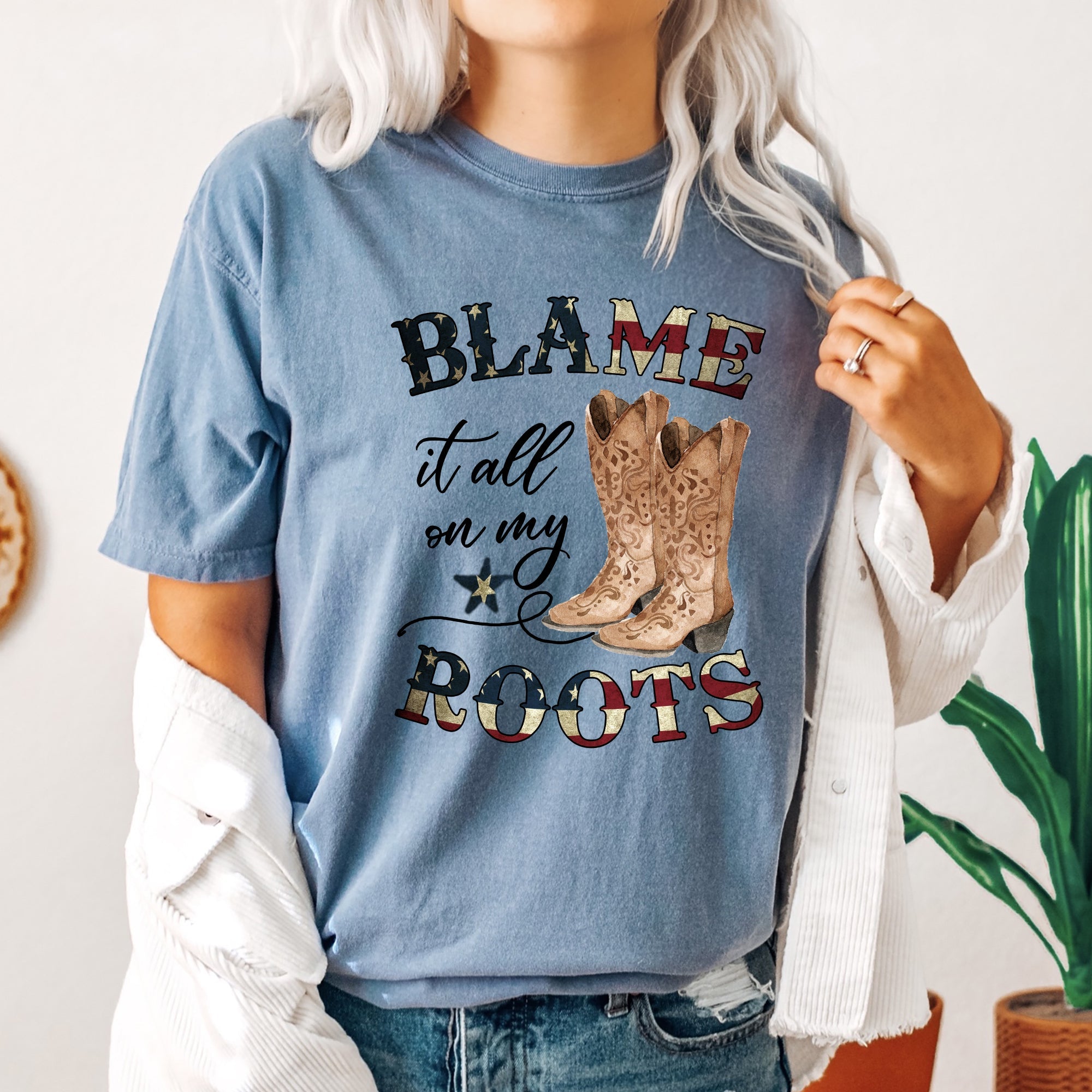 Blame It All On My Roots, Cowboy, Garth, Western, Tshirt Comfort Colors T-Shirt