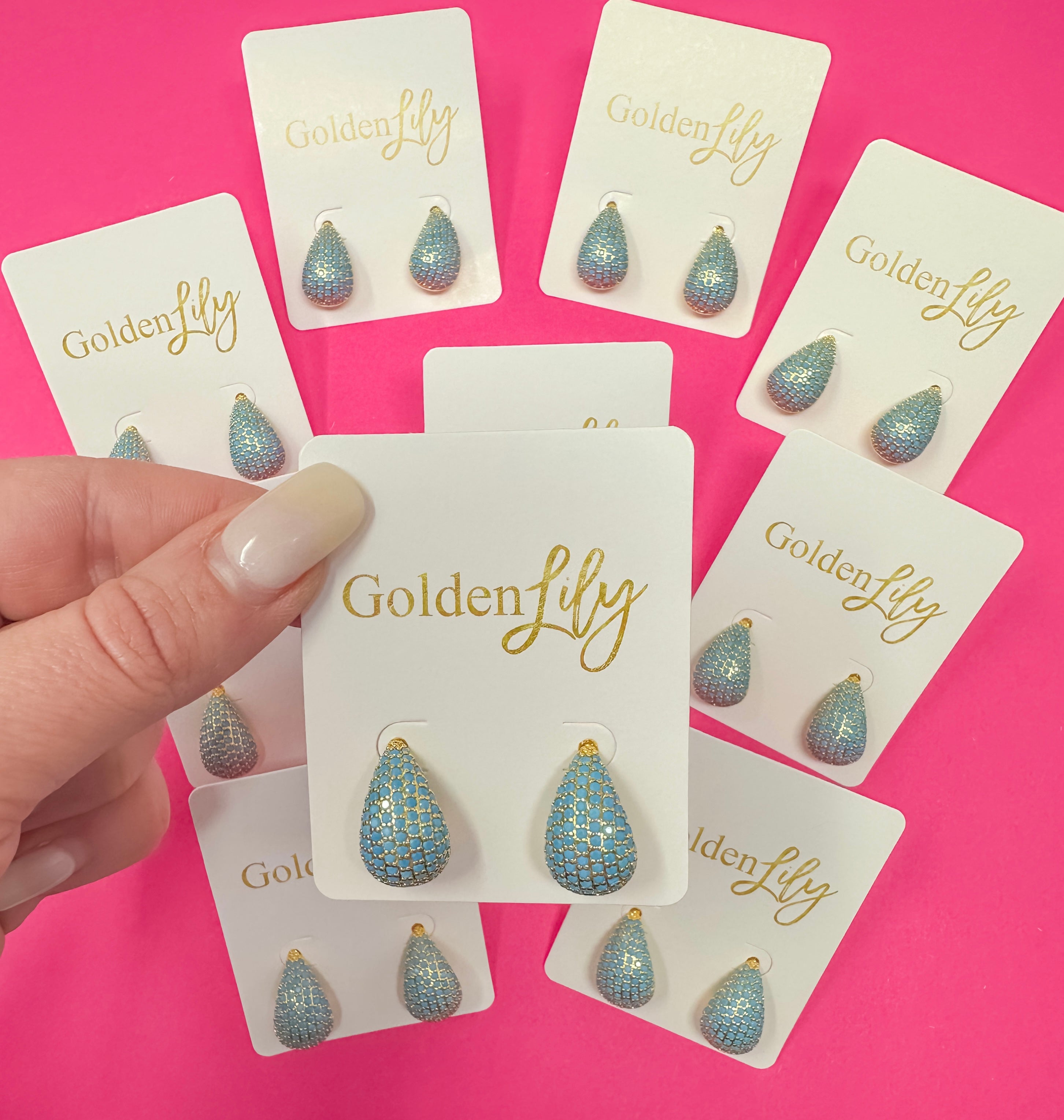 Rhinestone Drop Earrings - Turquoise