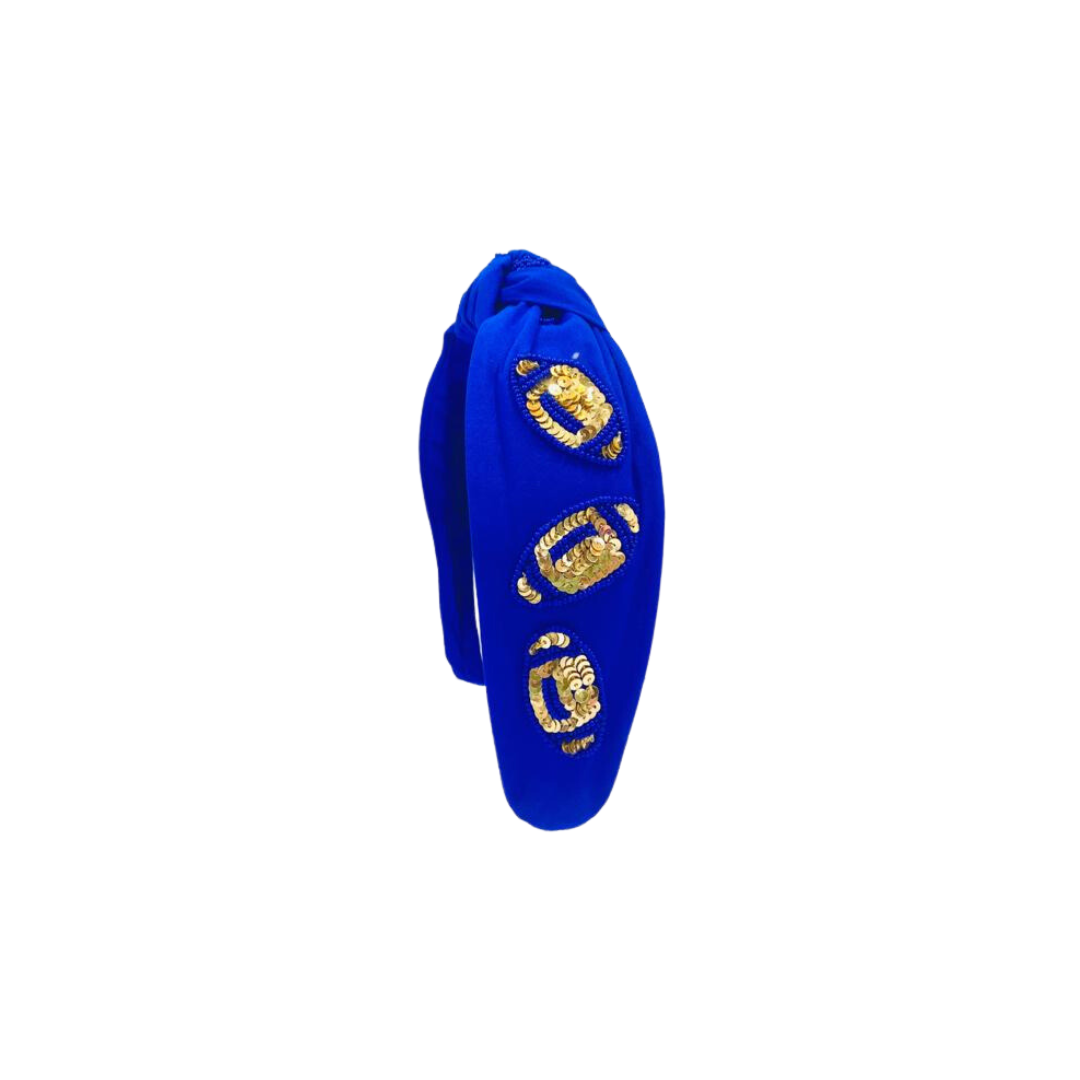 Headband Knot - Game Day Sequin Football - Blue and Gold