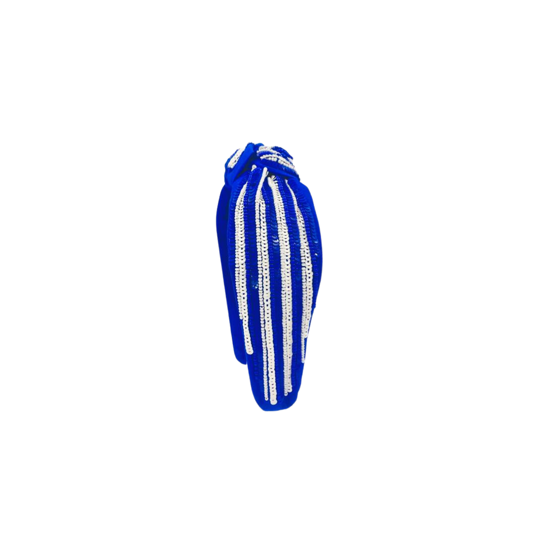 Headband Knot - Sequin Stripe - Blue and White