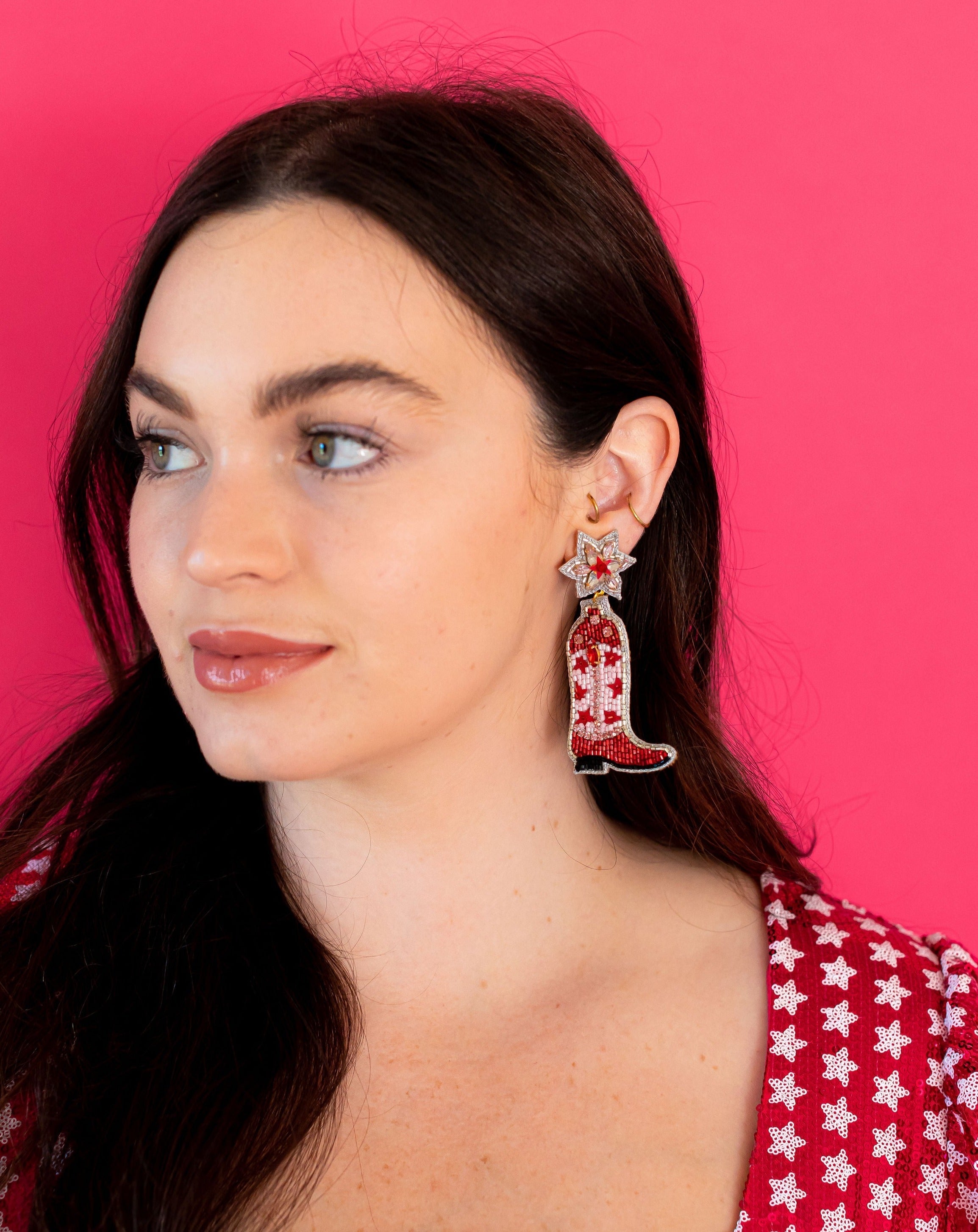 Cowgirl Boot Earrings - Pink and Red