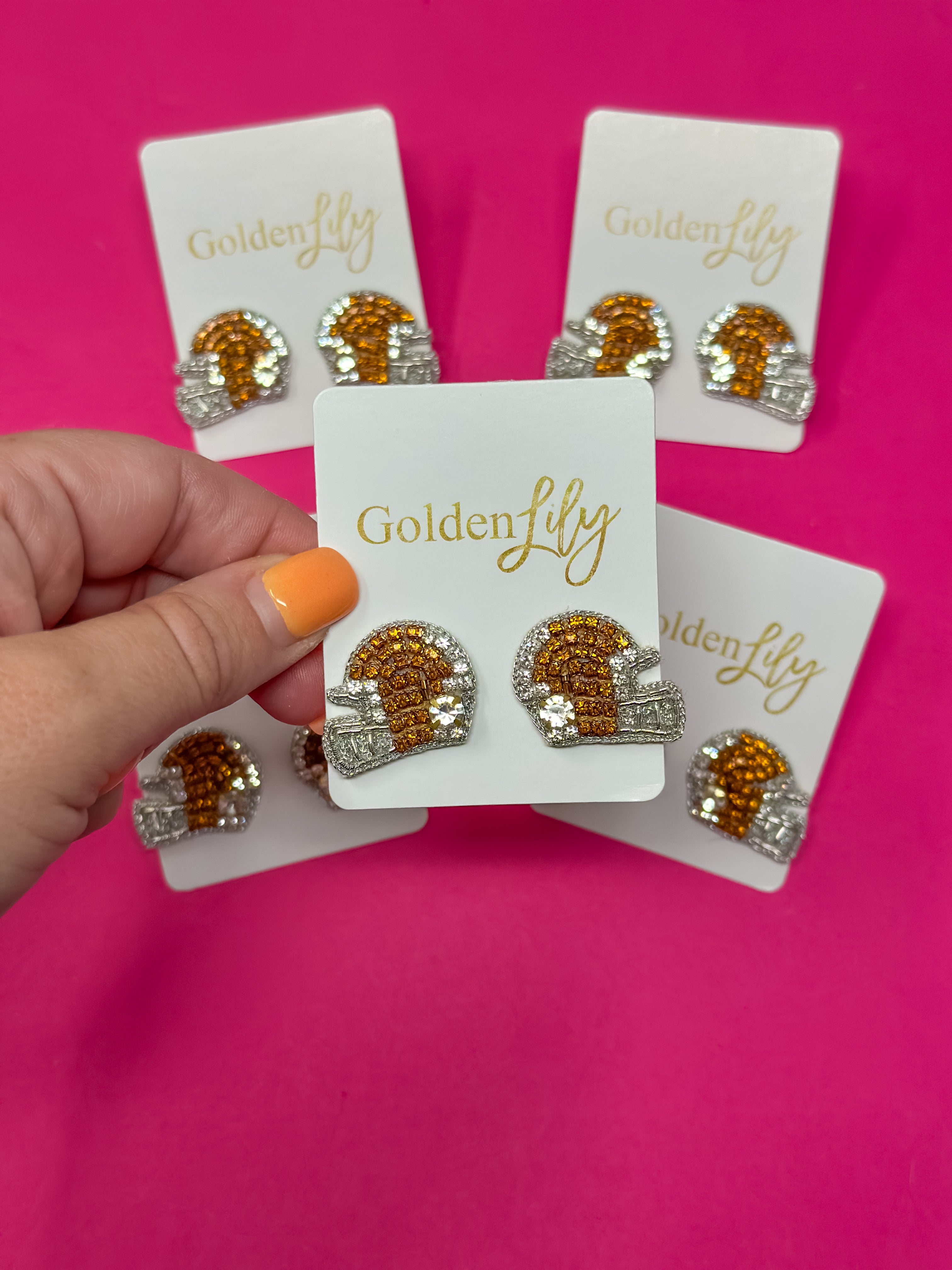 Game Day Helmet Stud Earrings - Brown