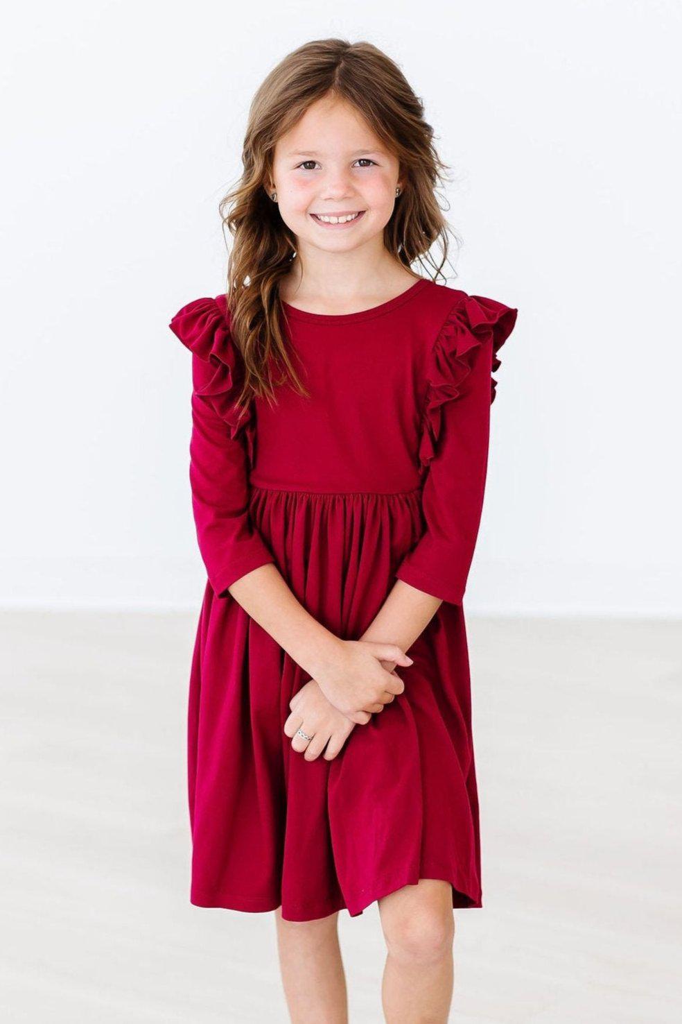 SALE Burgundy Ruffle Twirl Dress