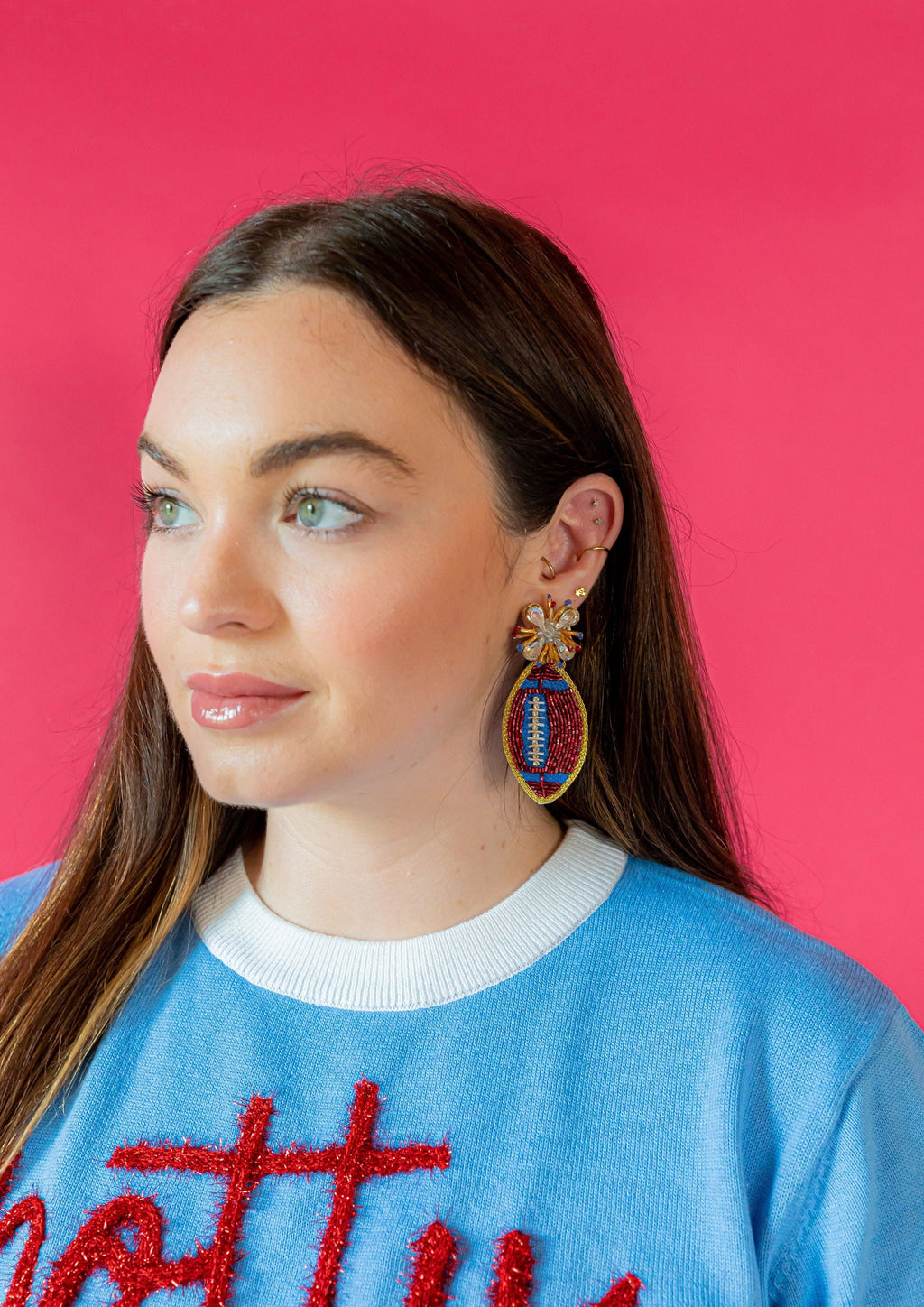 Football Burst -  Red and Light Blue