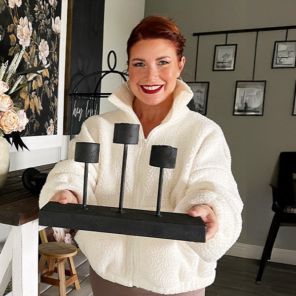 Distressed Black Metal Candle Holder