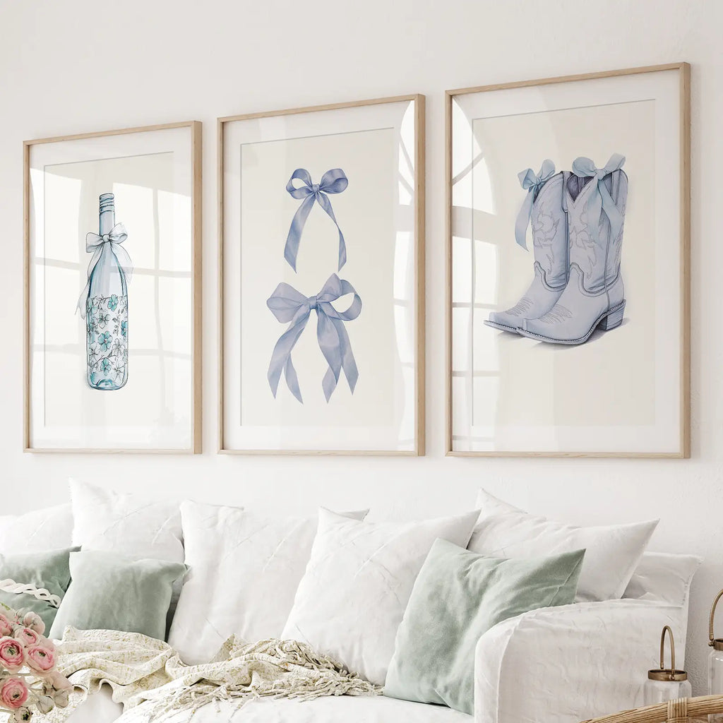 Preppy Aesthetic Dorm Decor Blue Wall Art Prints
