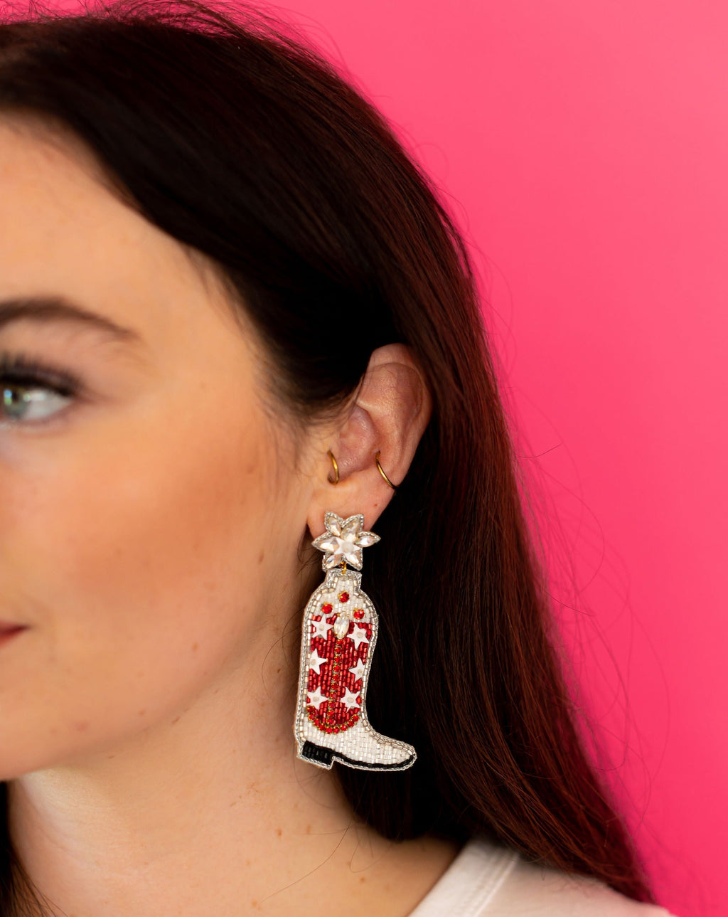 Cowgirl Boot Earrings - White and Red