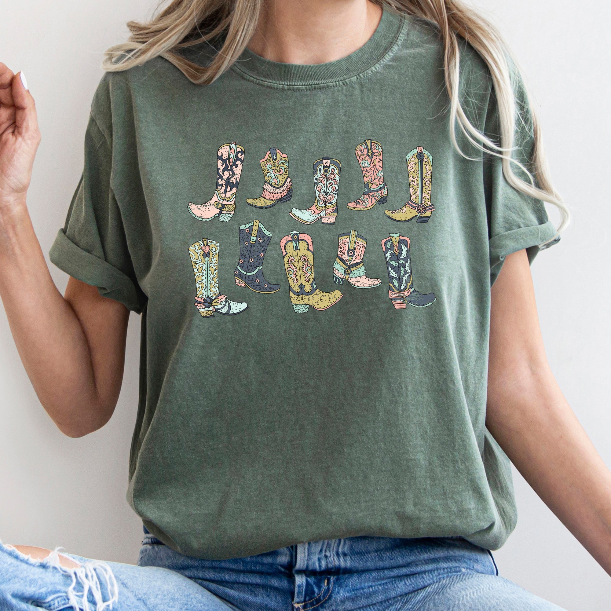 Colorful Cowboy Boots, Western, Cowgirl, Country, Tshirt Comfort Colors T-Shirt