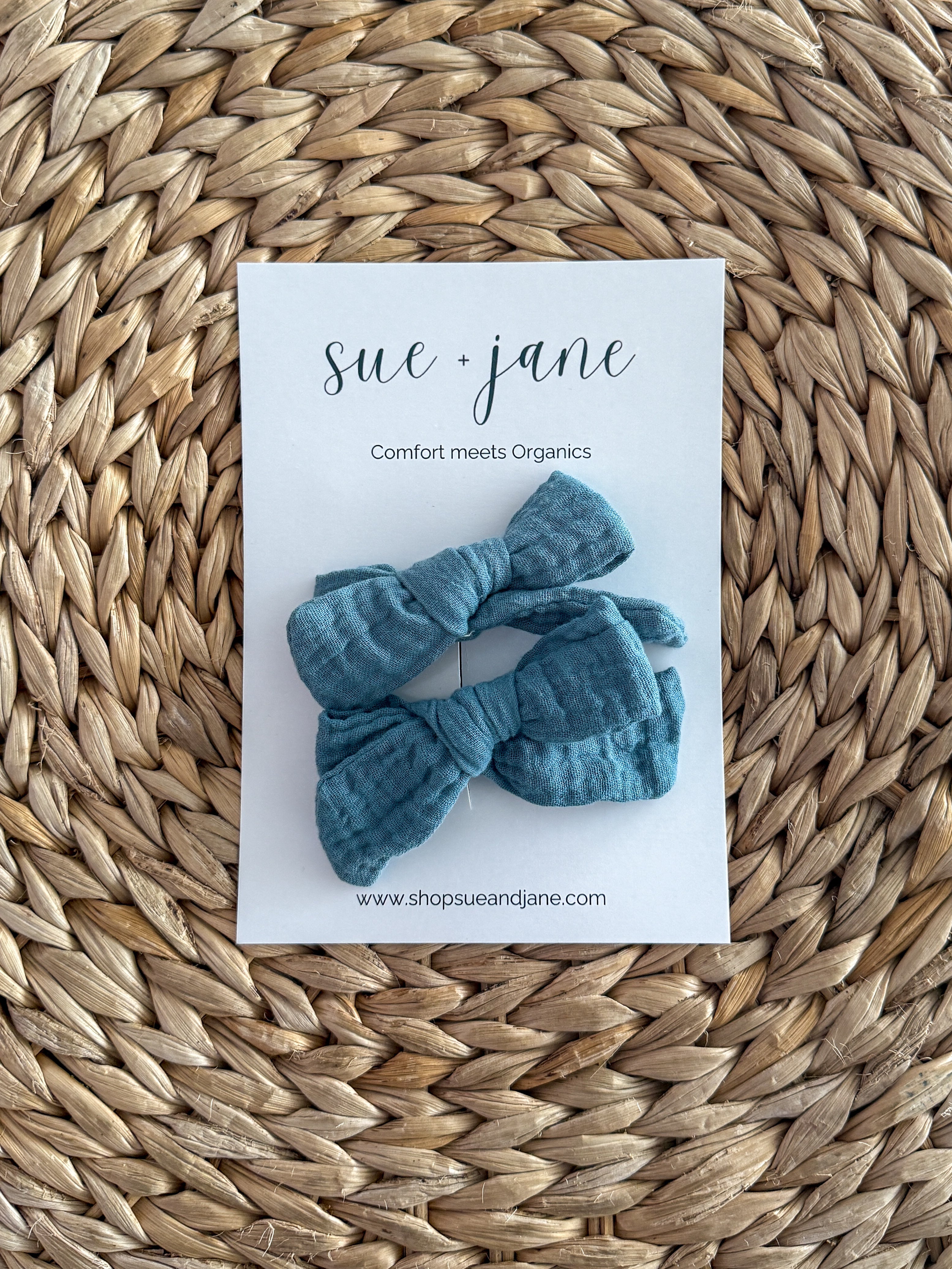Dusty Blue Organic Cotton Bows