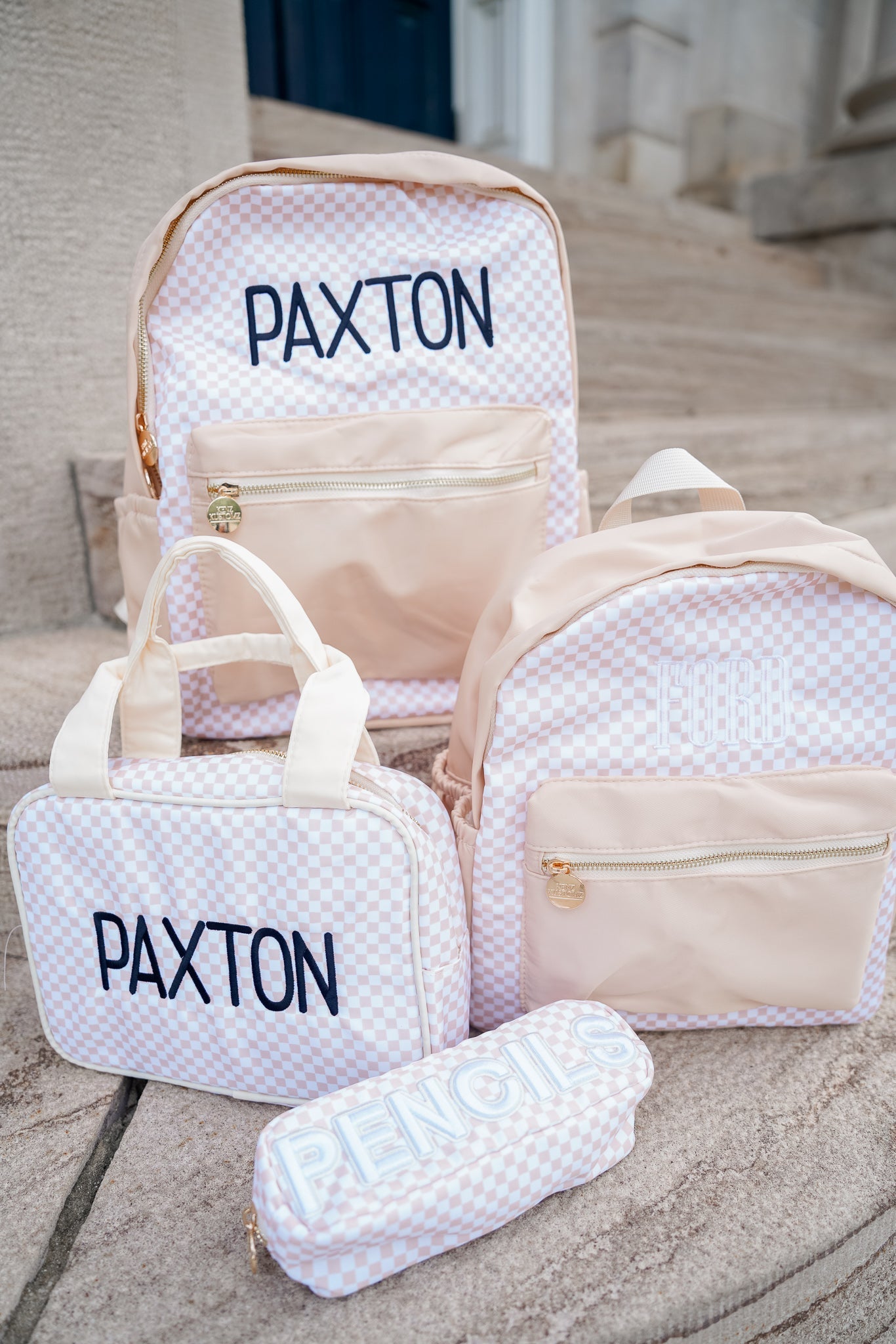 Tan Checkered Backpack