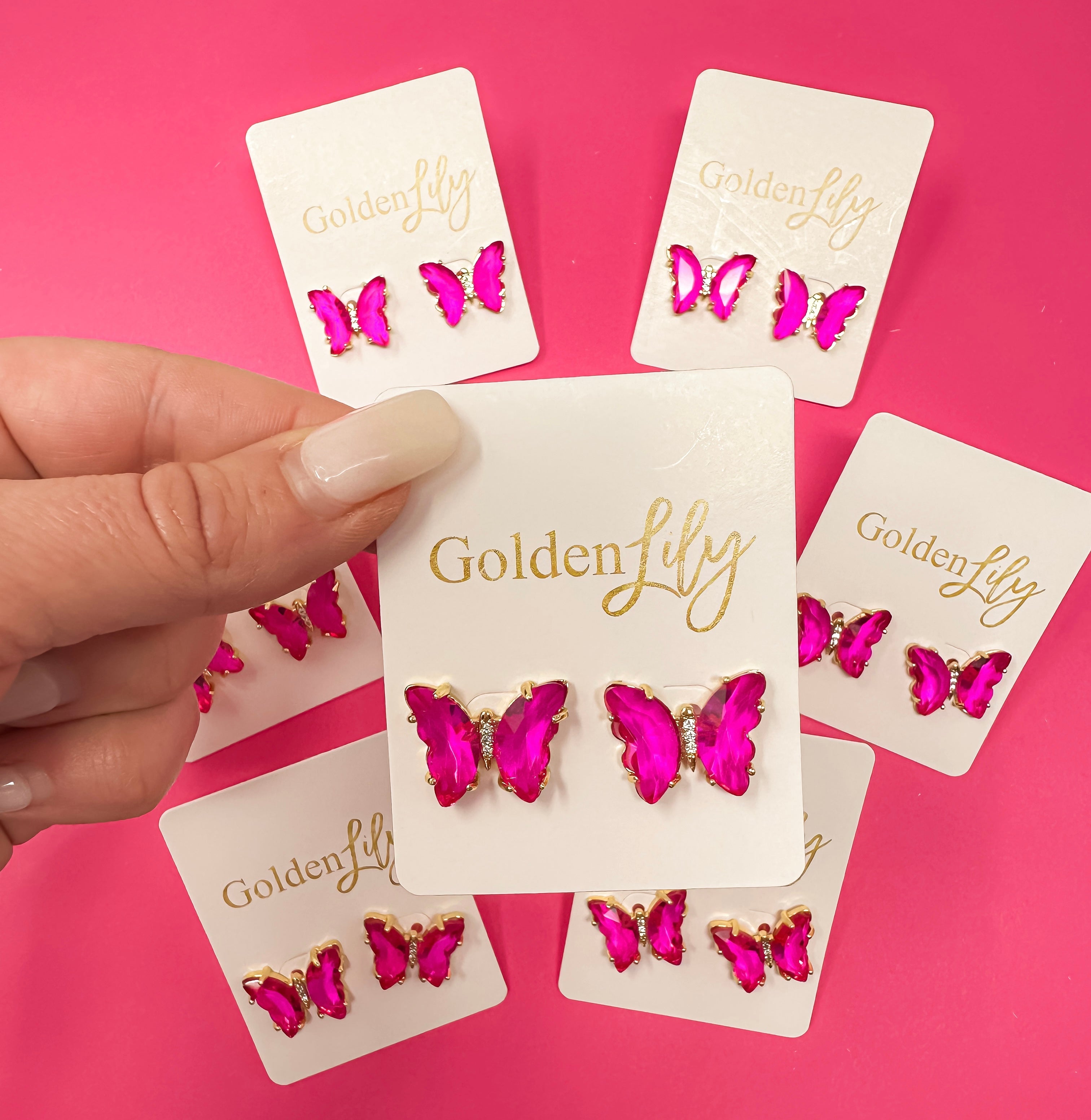 Butterfly Stud Earrings - Dark Pink