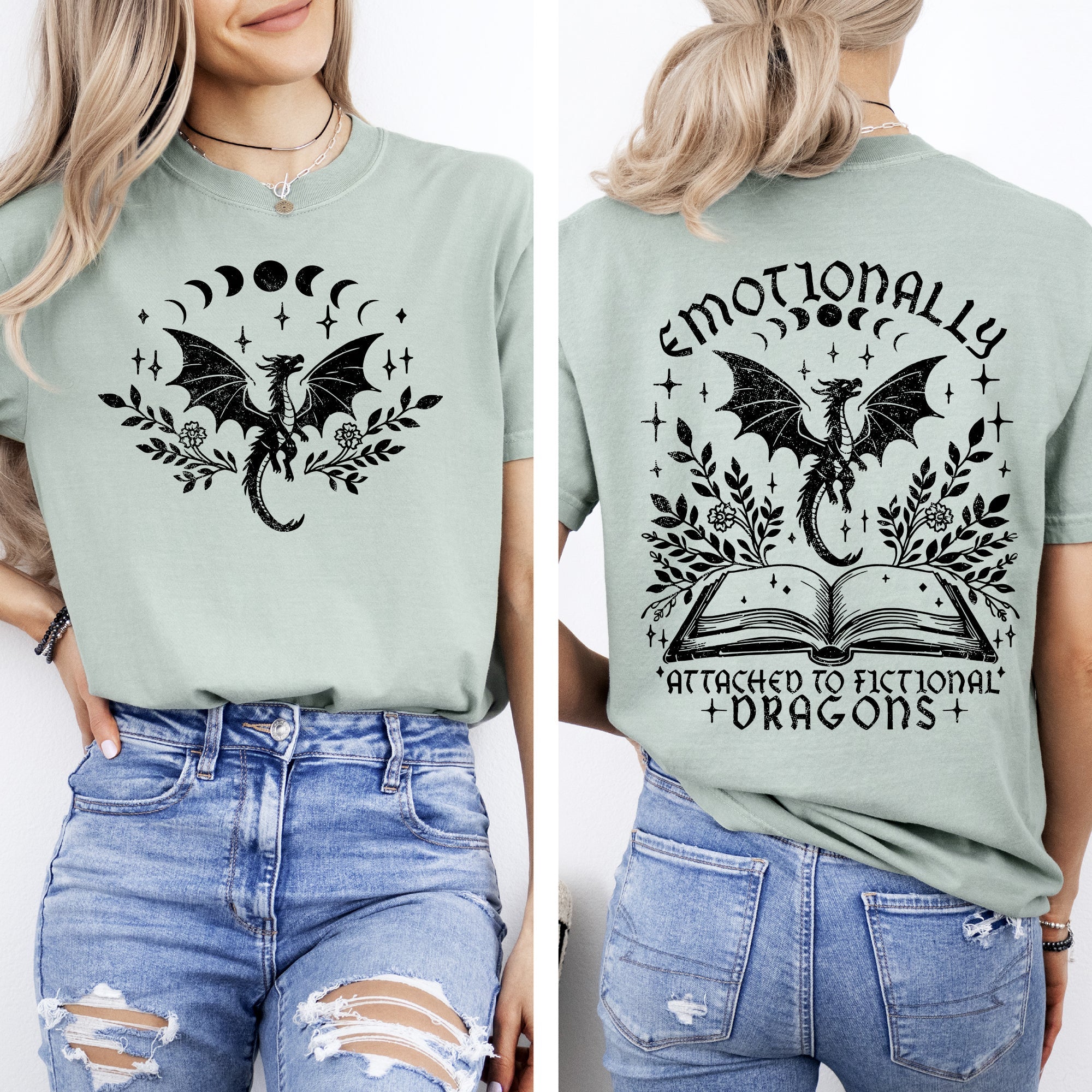 Emotionally Attached To Fictional Dragons, Romantasy, Booktok, Reading, Library, Books, Front and Back, Comfort Colors T-Shirt